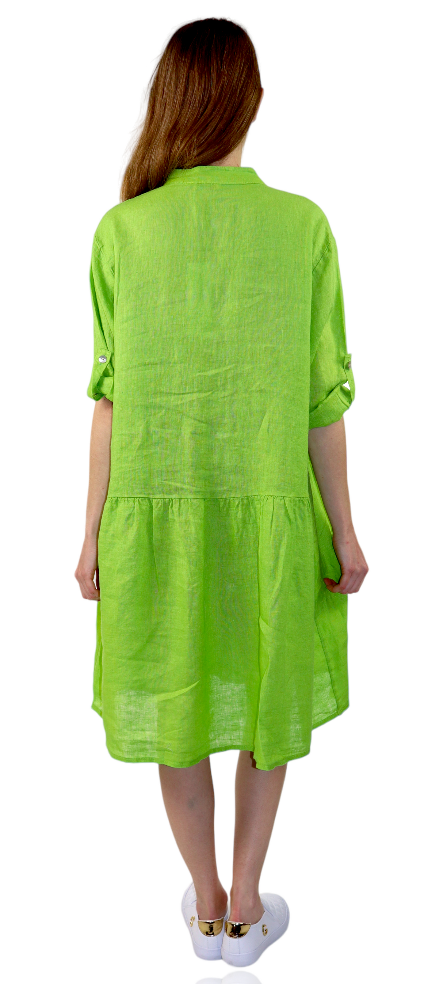 Womens Linen Flowy A Line Button Down Midi Tunic Blouse Dress Top