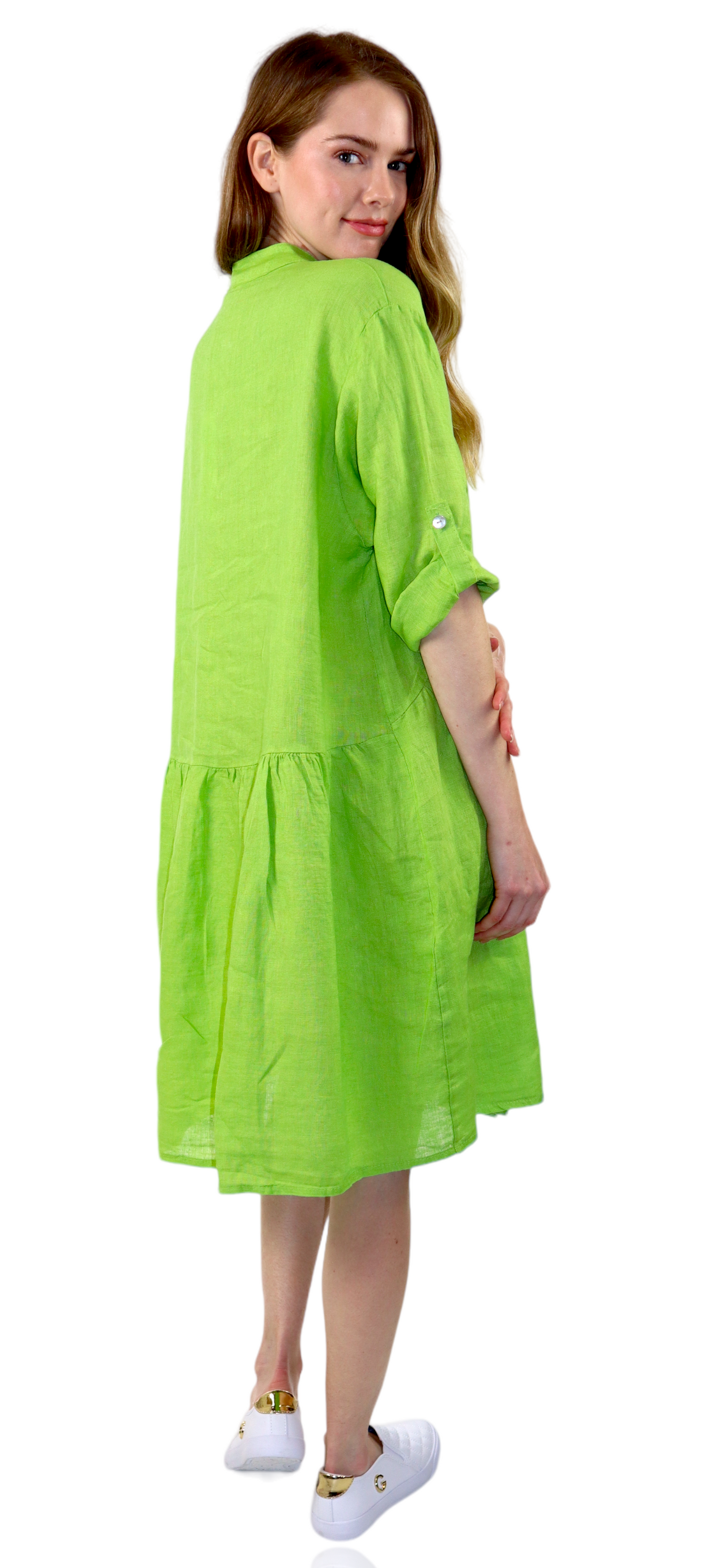 Womens Linen Flowy A Line Button Down Midi Tunic Blouse Dress Top