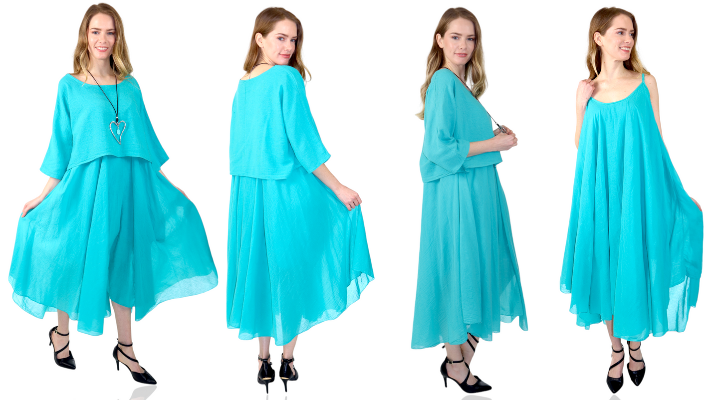 Womens 100% Cotton 2 Piece Dress and Tunic Set | One Size (Fits Small to XL)