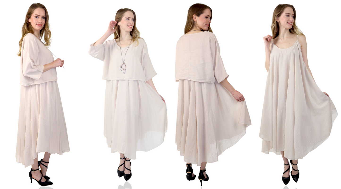 Womens 100% Cotton 2 Piece Dress and Tunic Set | One Size (Fits Small to XL)