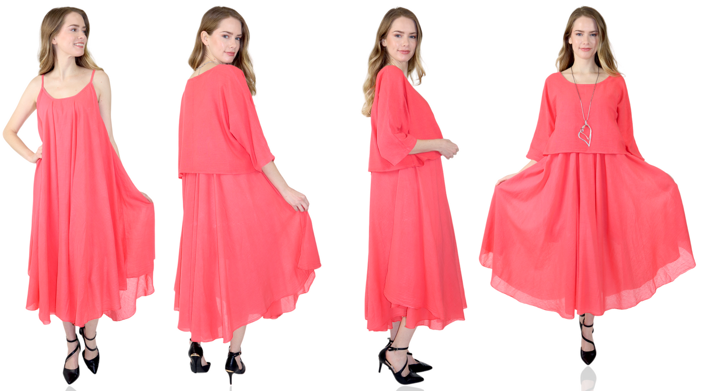 Womens 100% Cotton 2 Piece Dress and Tunic Set | One Size (Fits Small to XL)