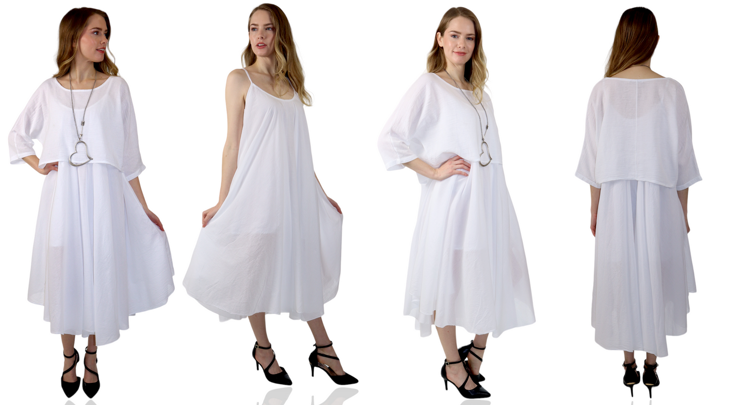 Womens 100% Cotton 2 Piece Dress and Tunic Set | One Size (Fits Small to XL)