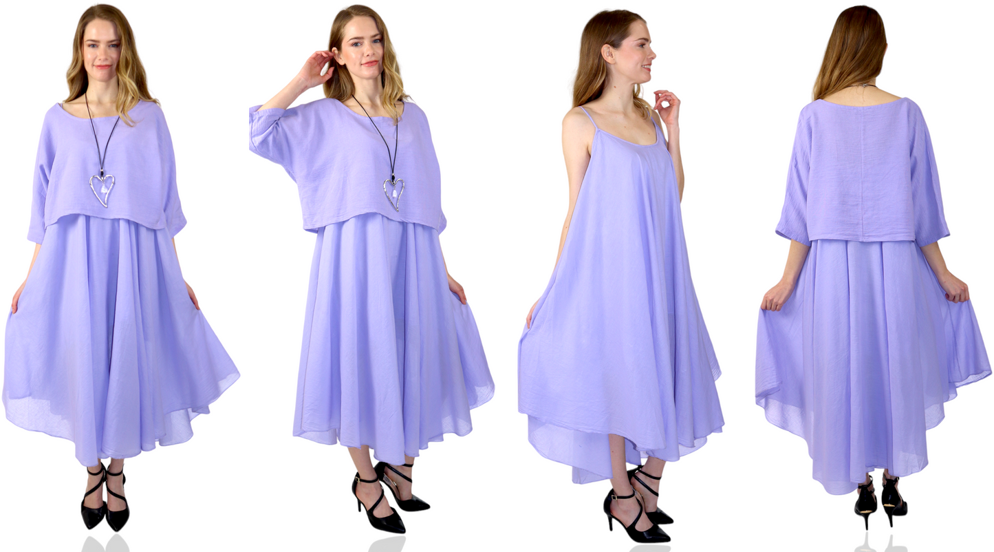 Womens 100% Cotton 2 Piece Dress and Tunic Set | One Size (Fits Small to XL)