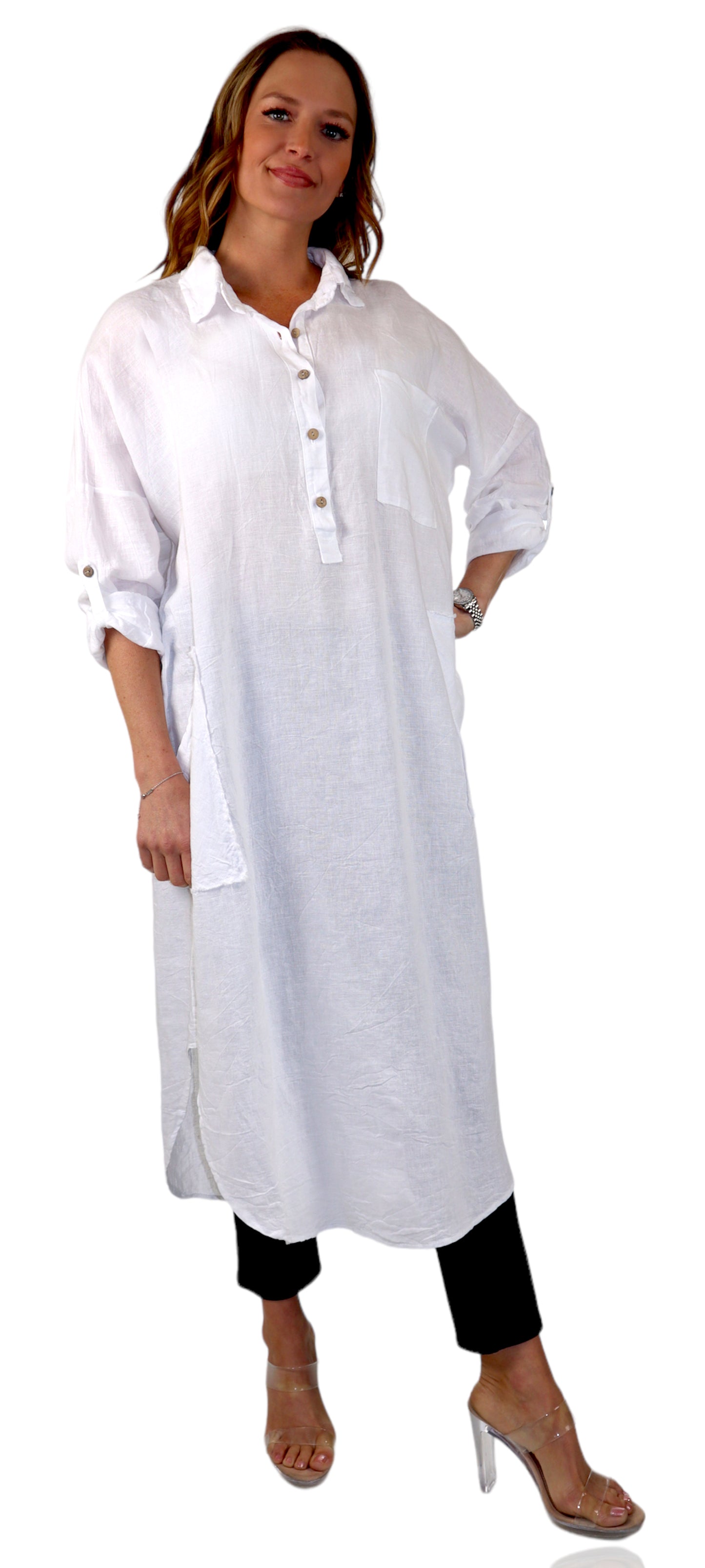 Women's Linen Gauze Blouse,  High Low Button Down Linen Shirt , Semi Sheer Linen Gause Tunic, Regular & Plus Sizes (Copy)