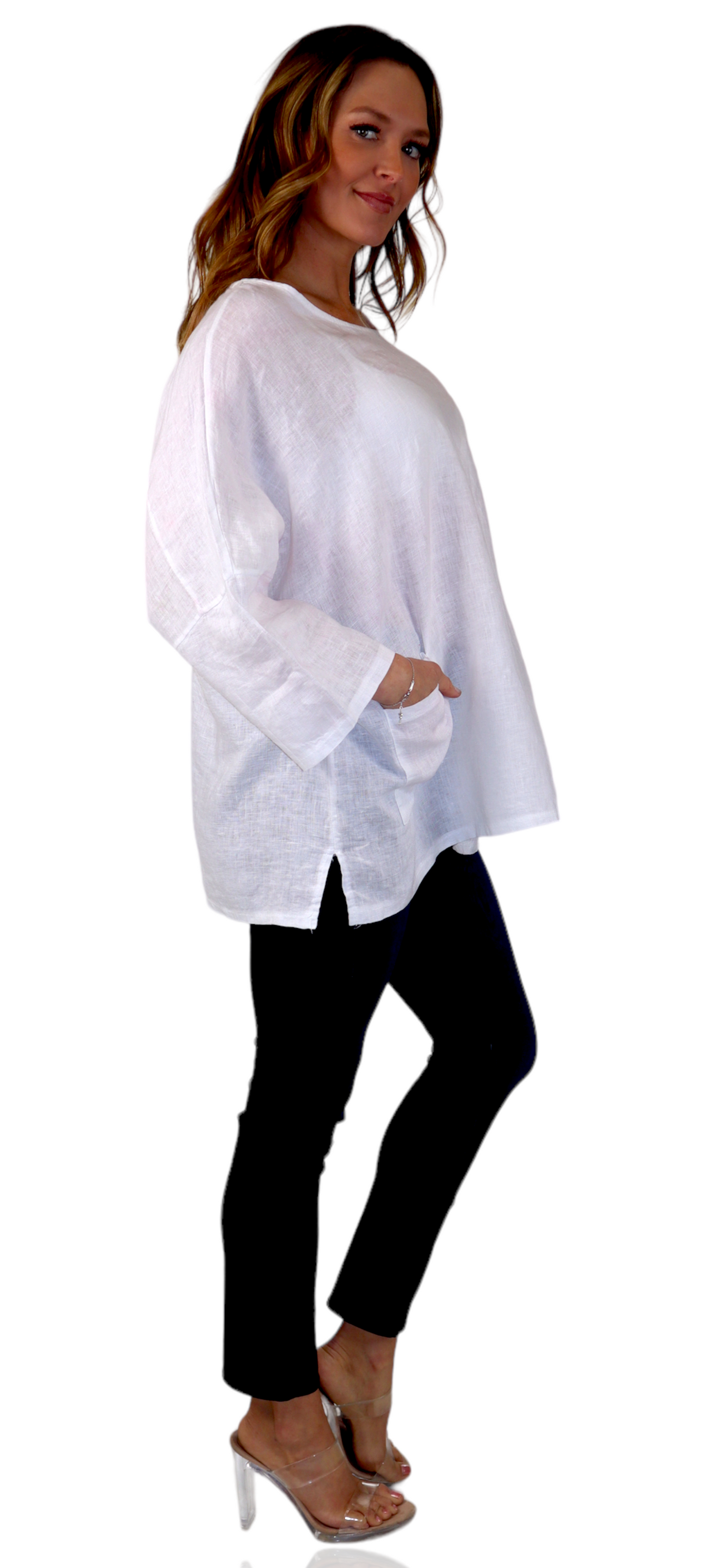 Womens Oversized Baggy All Natural 100% Linen Loose Fit Tunic Top | One Size Fits All