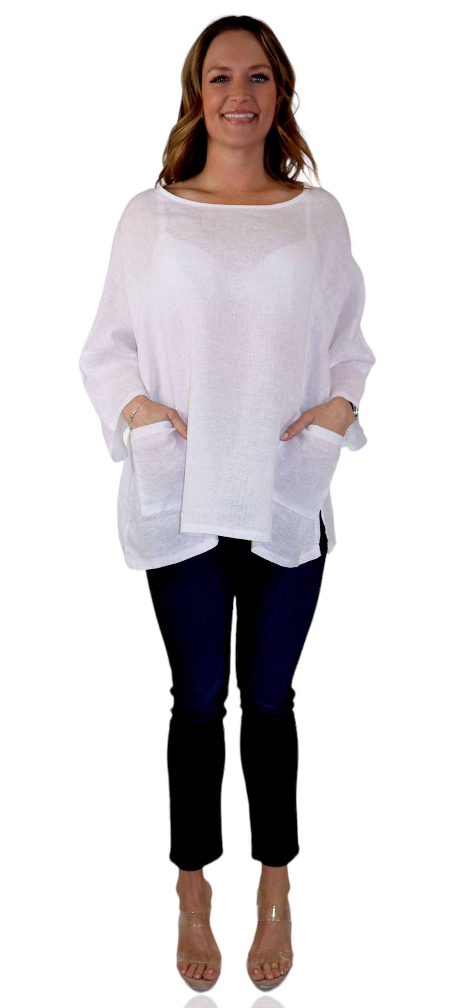Womens Oversized Baggy All Natural 100% Linen Loose Fit Tunic Top | One Size Fits All