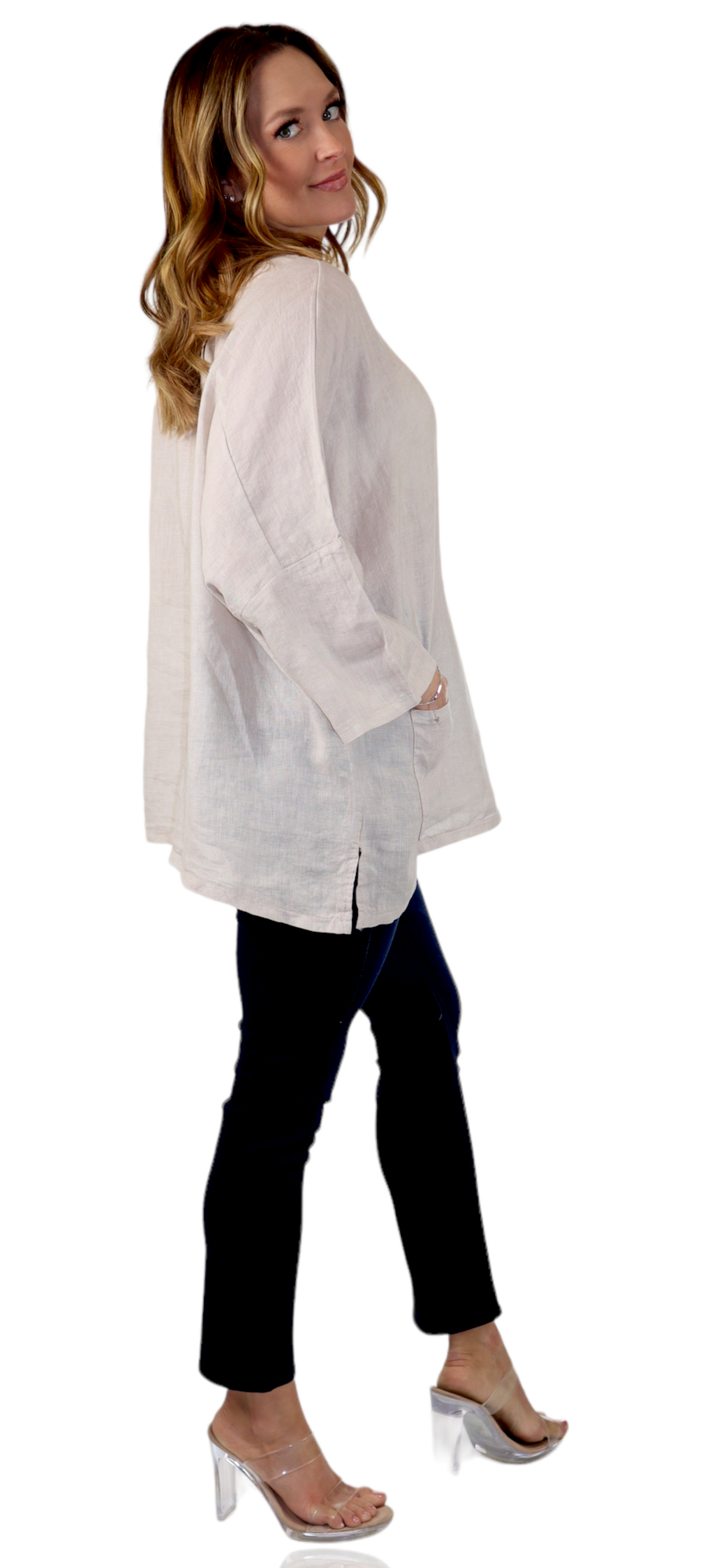 Womens Oversized Baggy All Natural 100% Linen Loose Fit Tunic Top | One Size Fits All