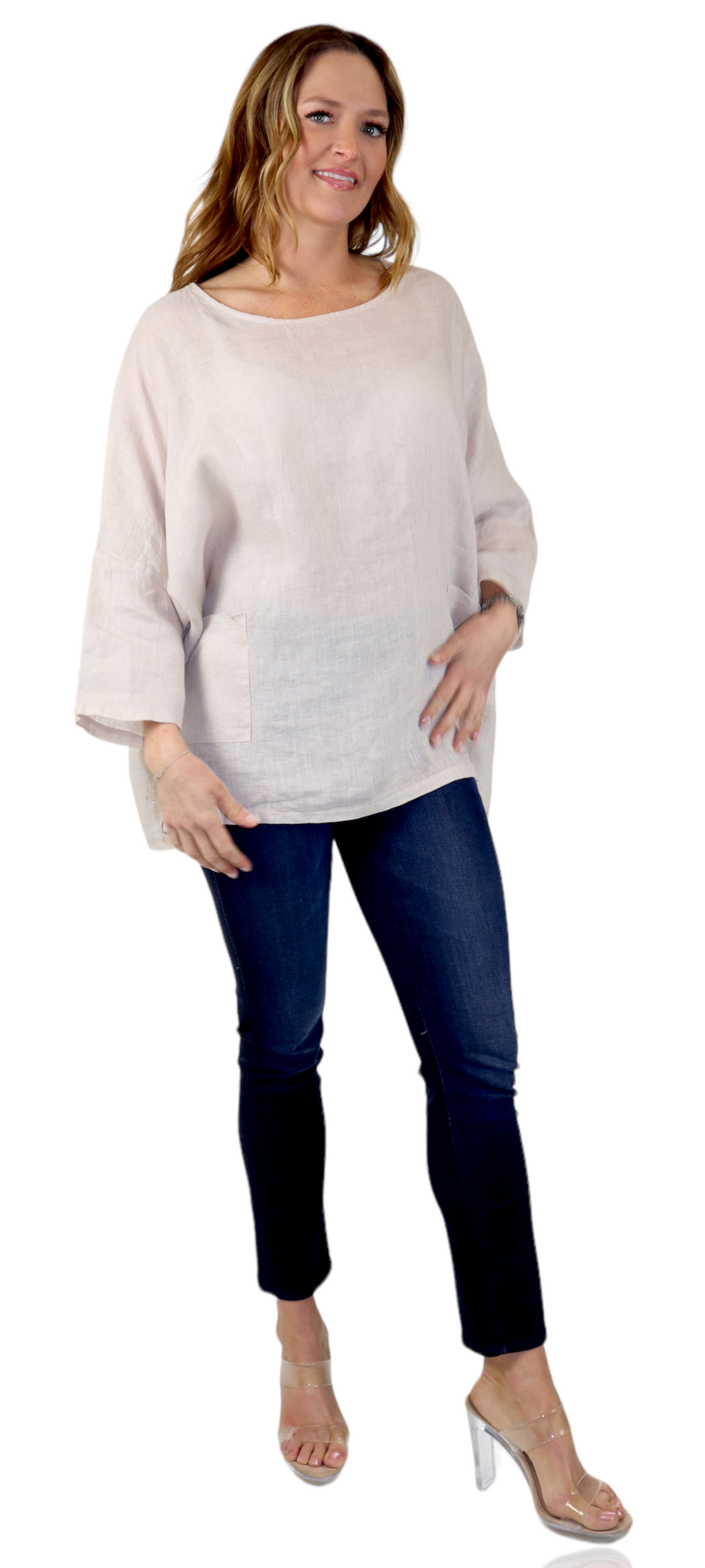 Womens Oversized Baggy All Natural 100% Linen Loose Fit Tunic Top | One Size Fits All