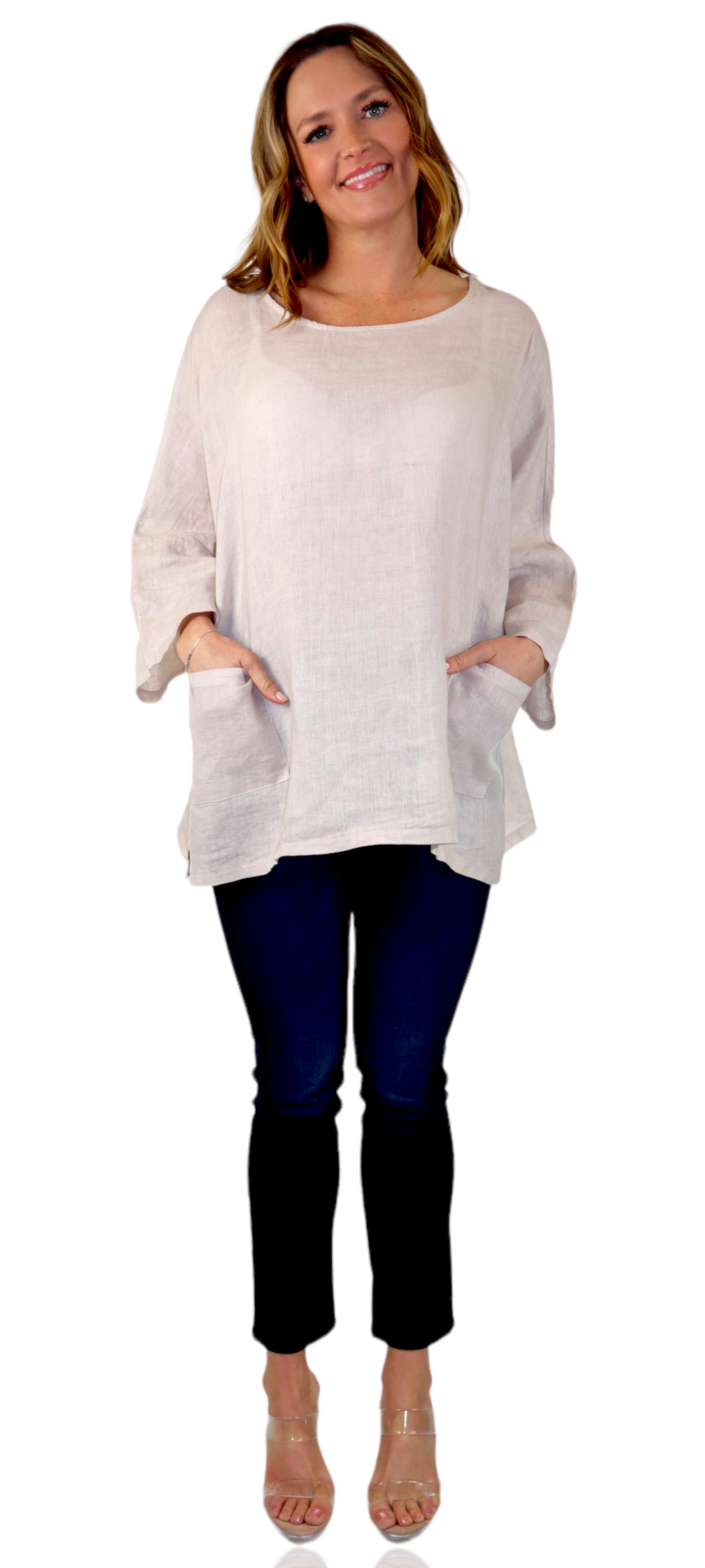 Womens Oversized Baggy All Natural 100% Linen Loose Fit Tunic Top | One Size Fits All