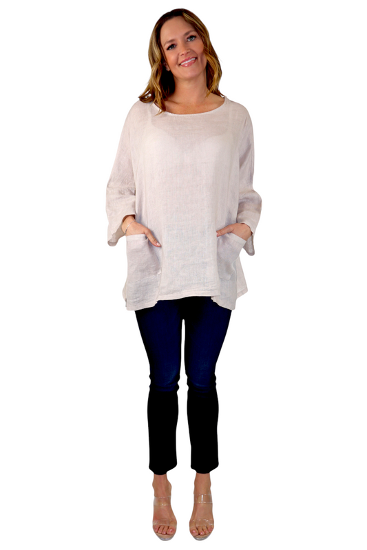 Womens Oversized Baggy All Natural 100% Linen Loose Fit Tunic Top | One Size Fits All