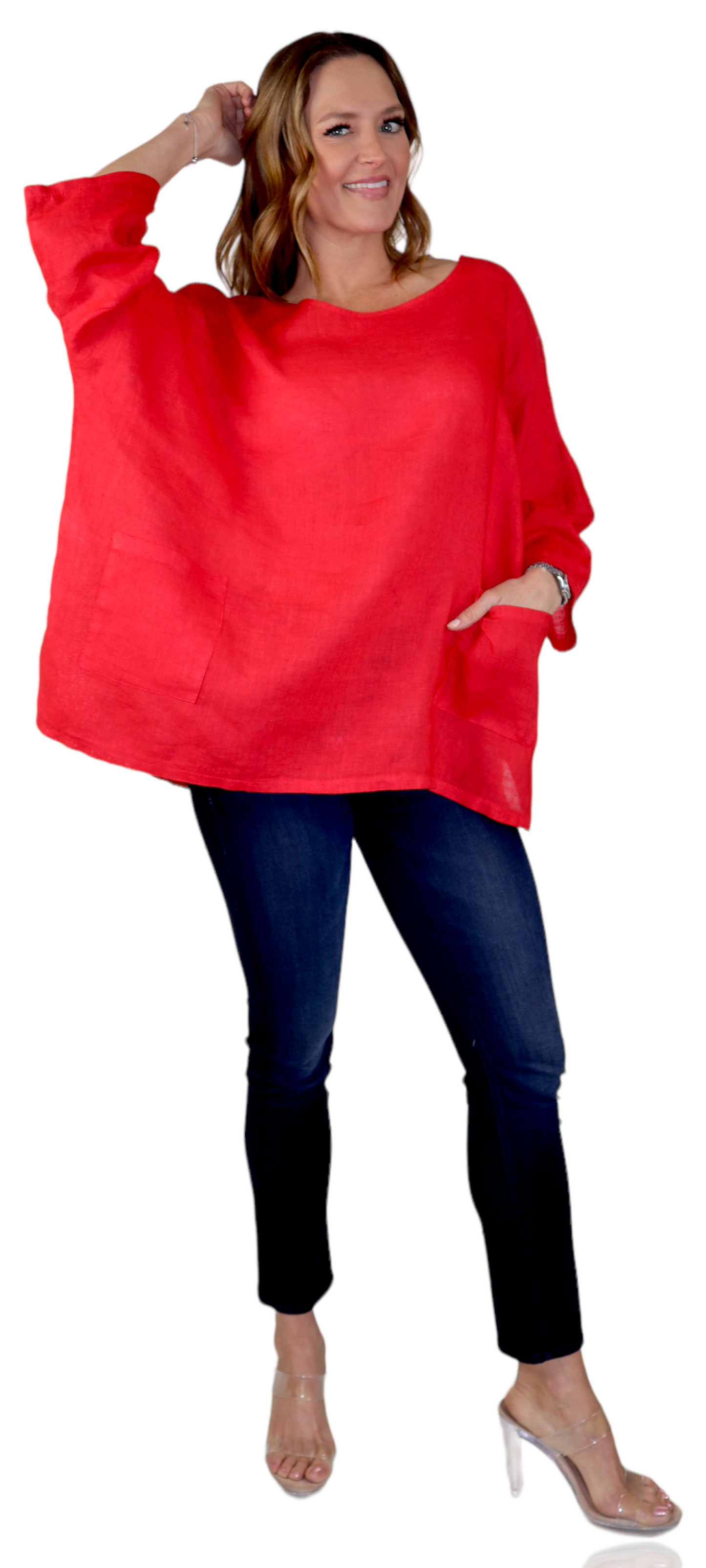 Womens Oversized Baggy All Natural 100% Linen Loose Fit Tunic Top | One Size Fits All