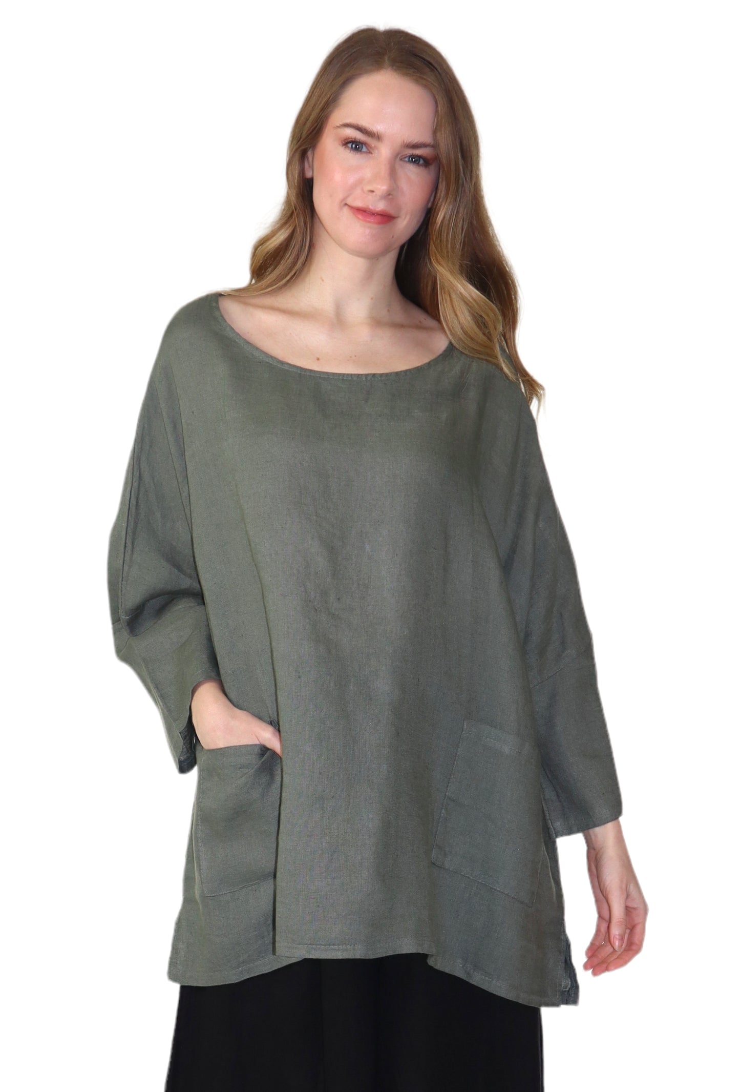 Womens Oversized Baggy All Natural 100% Linen Loose Fit Tunic Top | One Size Fits All