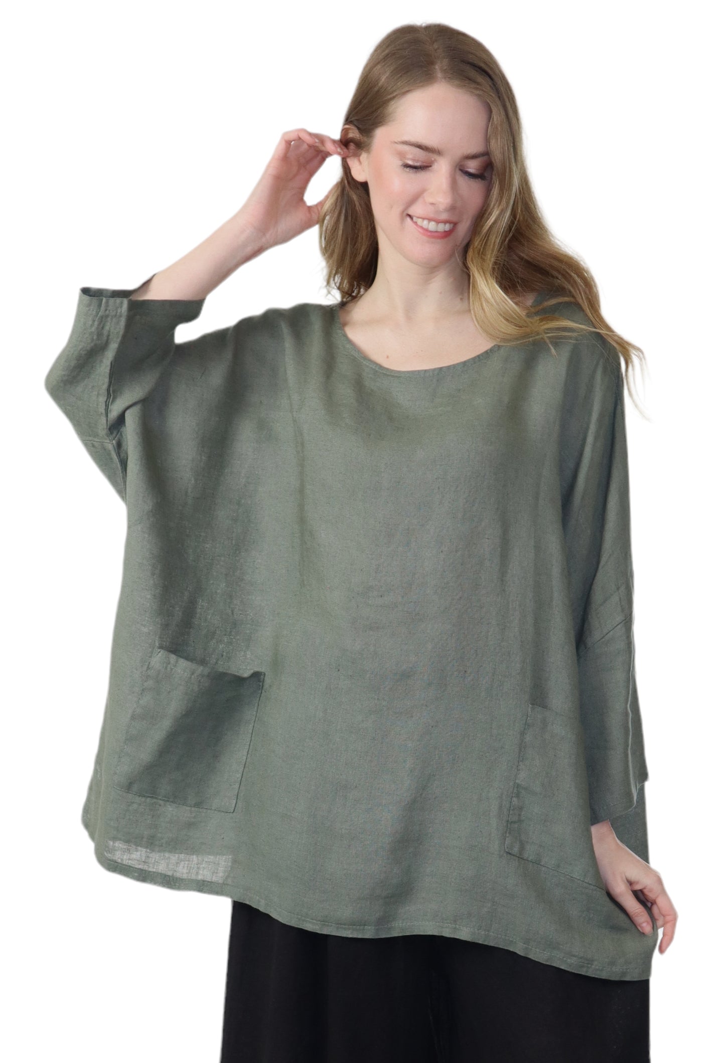 Womens Oversized Baggy All Natural 100% Linen Loose Fit Tunic Top | One Size Fits All