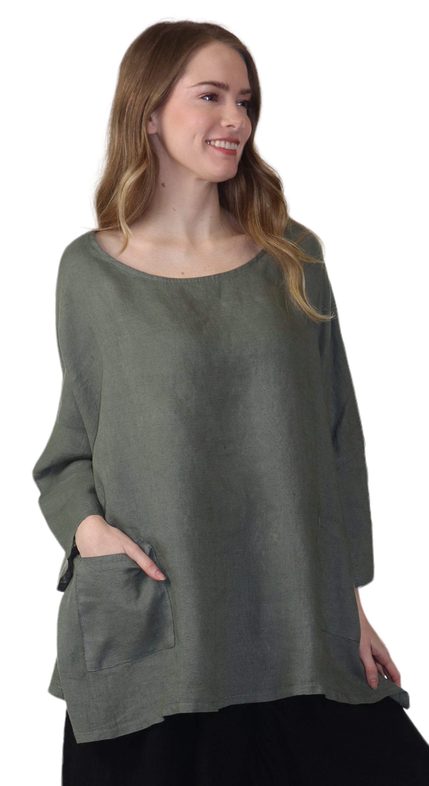 Womens Oversized Baggy All Natural 100% Linen Loose Fit Tunic Top | One Size Fits All
