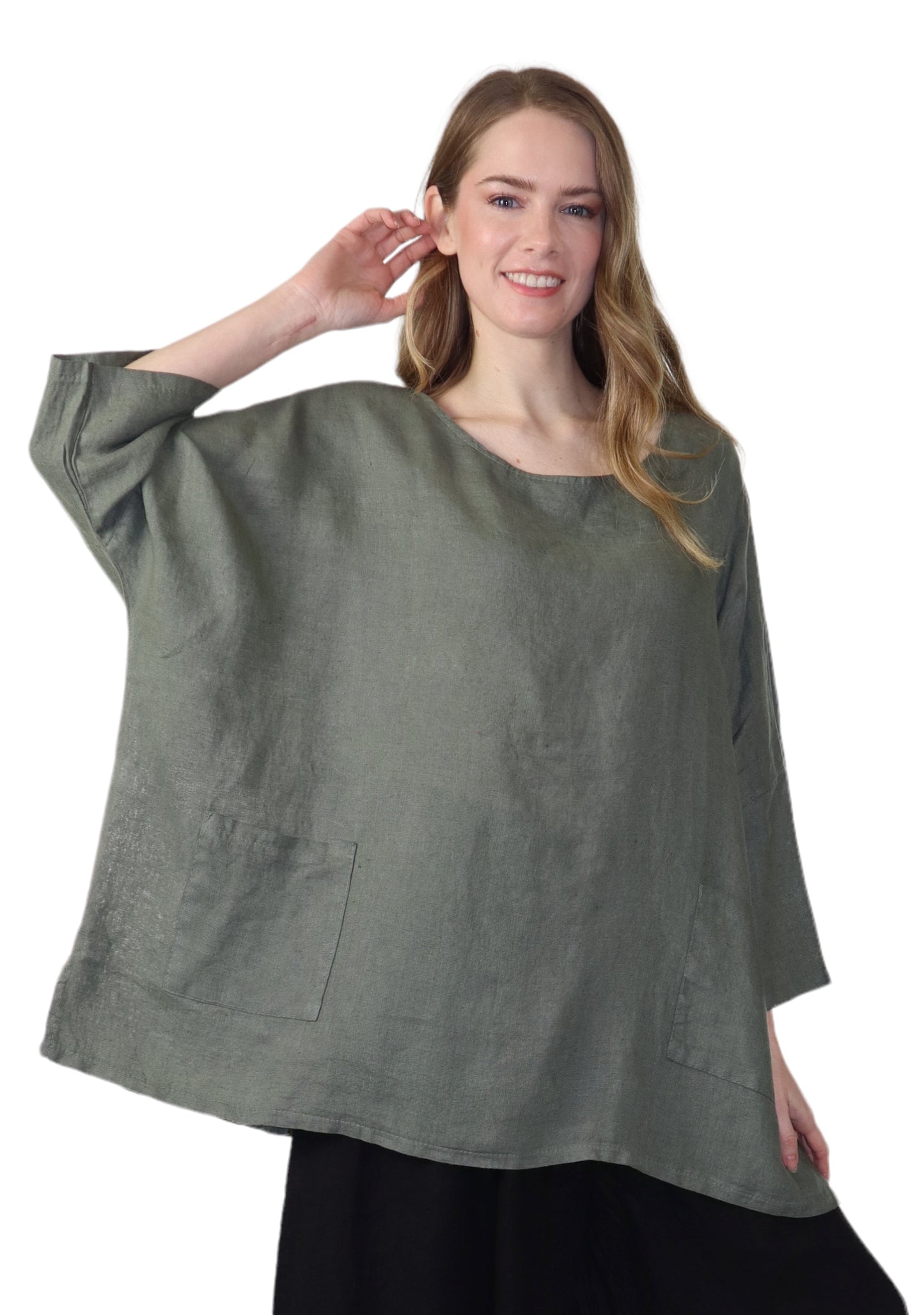 Womens Oversized Baggy All Natural 100% Linen Loose Fit Tunic Top | One Size Fits All
