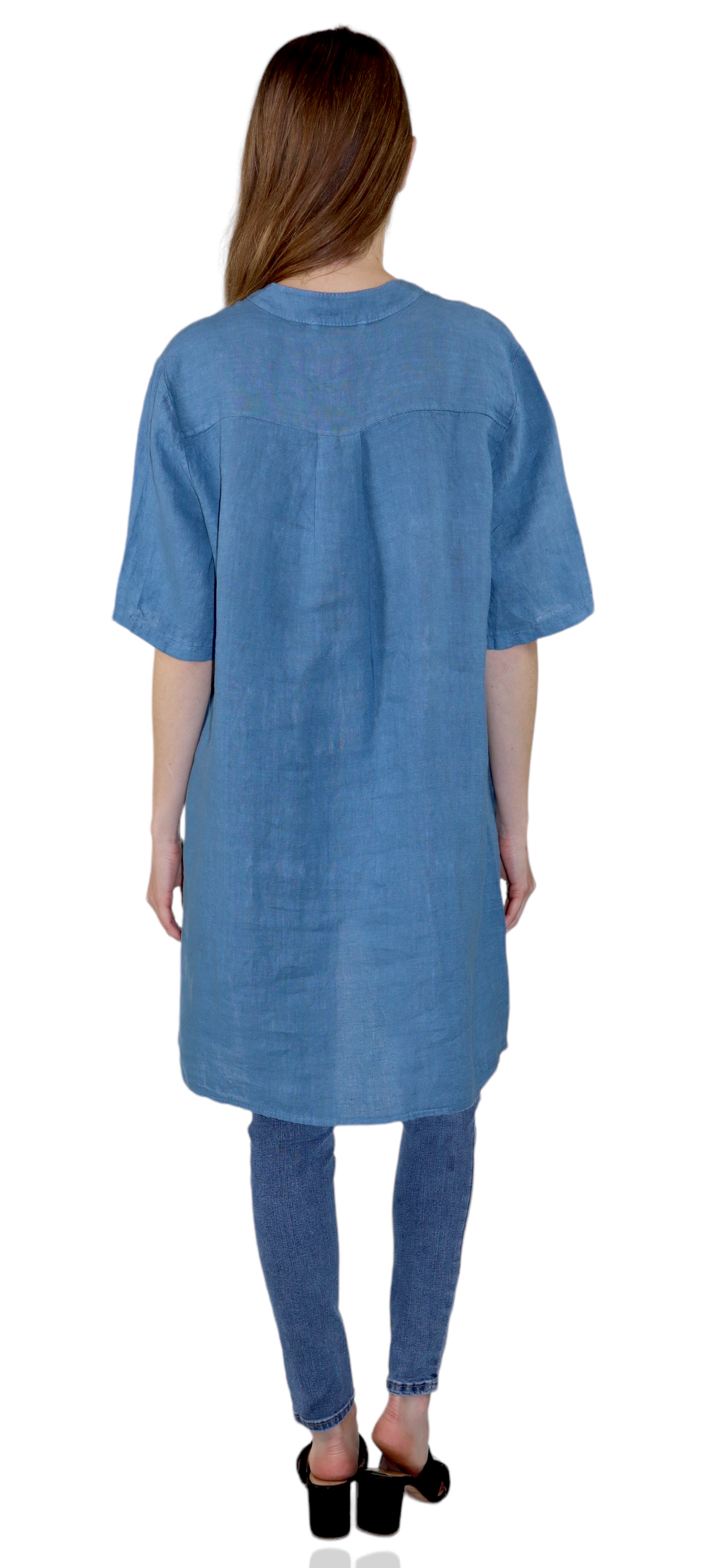 Womens Linen Button Down High Low Tunic Blouse Dress Top