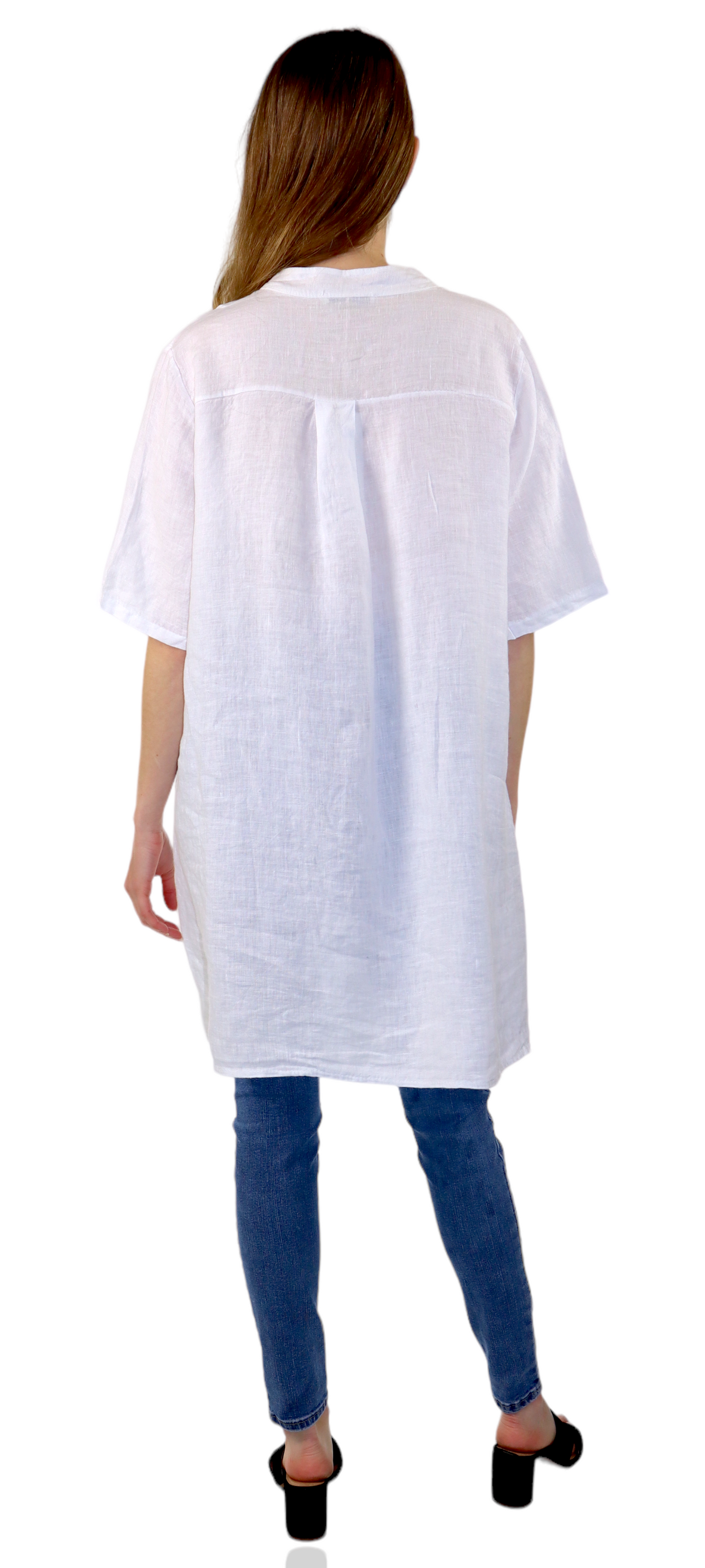 Womens Linen Button Down High Low Tunic Blouse Dress Top