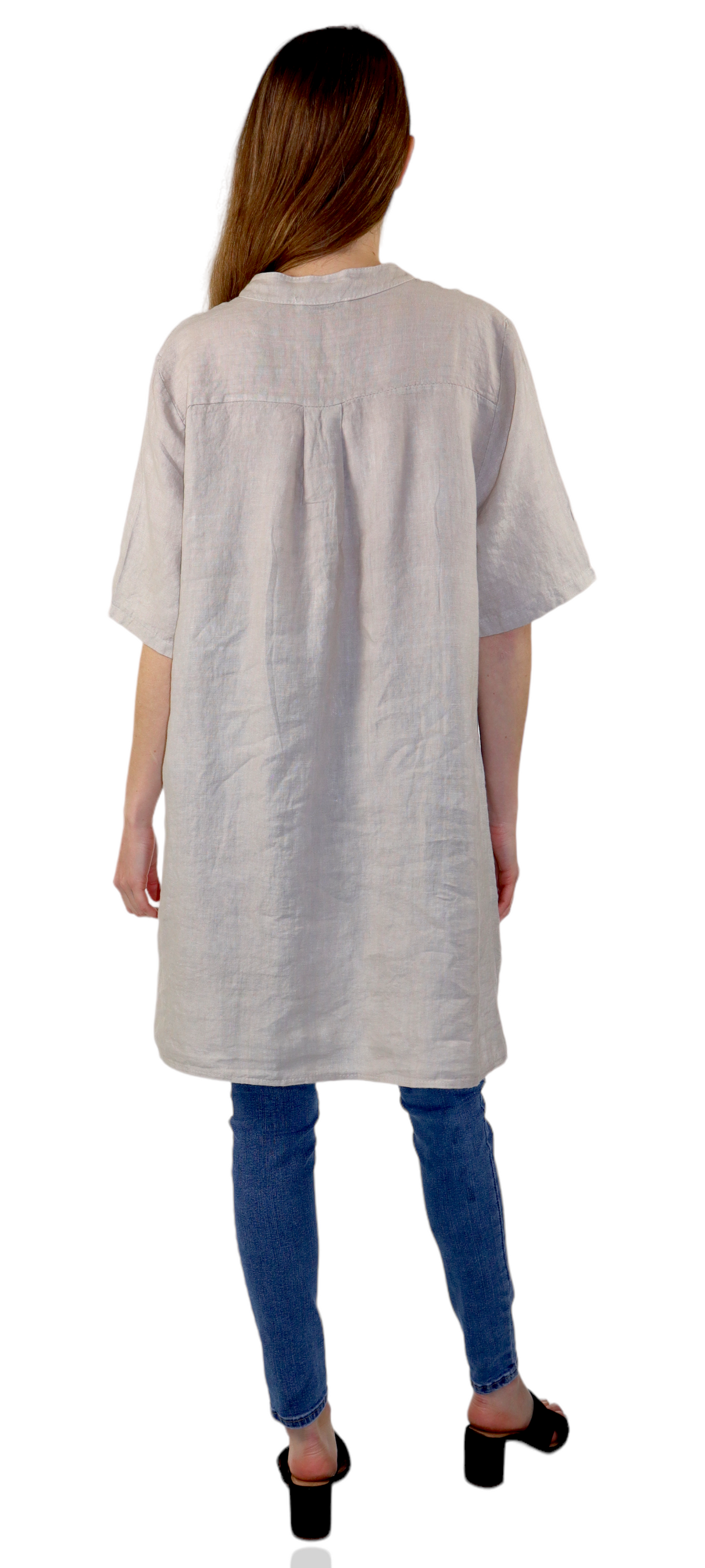 Womens Linen Button Down High Low Tunic Blouse Dress Top