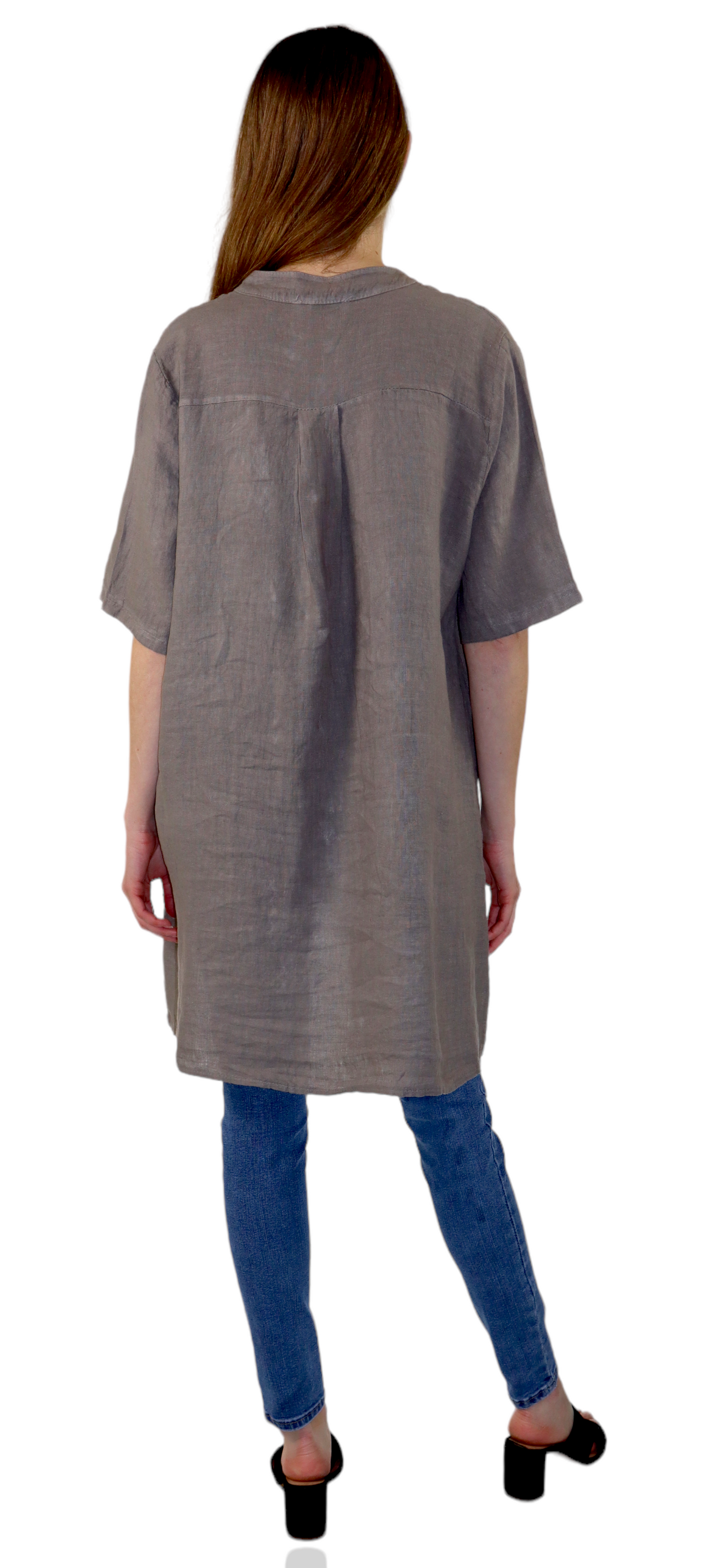 Womens Linen Button Down High Low Tunic Blouse Dress Top