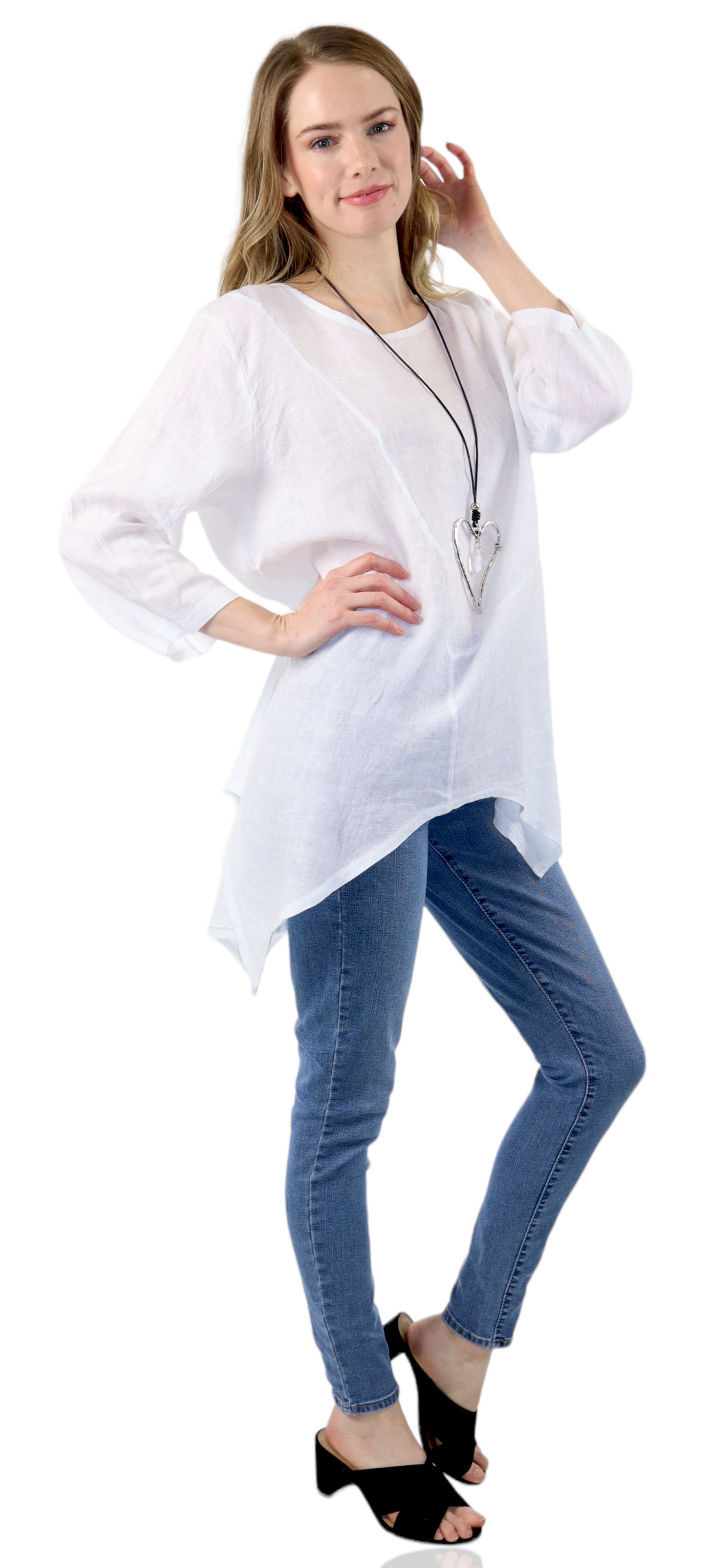 Dare2bStylish Uneven Hem Womens Pure Linen Fishtail Hem Blouse Dress Top