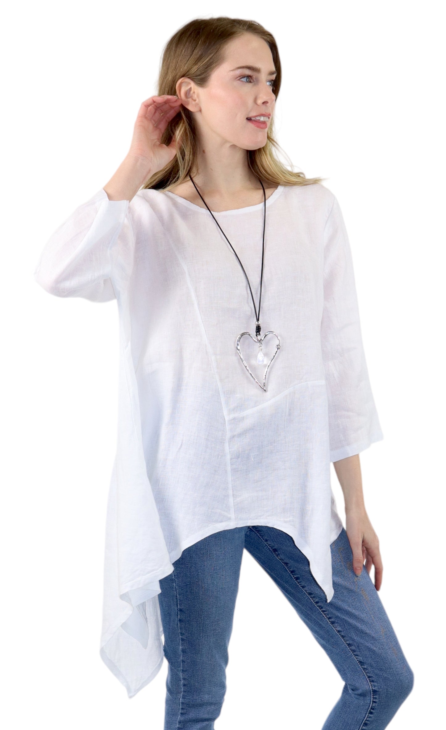 Dare2bStylish Uneven Hem Womens Pure Linen Fishtail Hem Blouse Dress Top