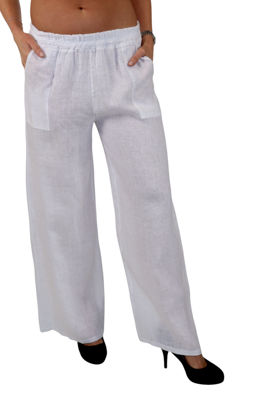 Women Linen Wide Legged Breathable Pants with Square Pockets
