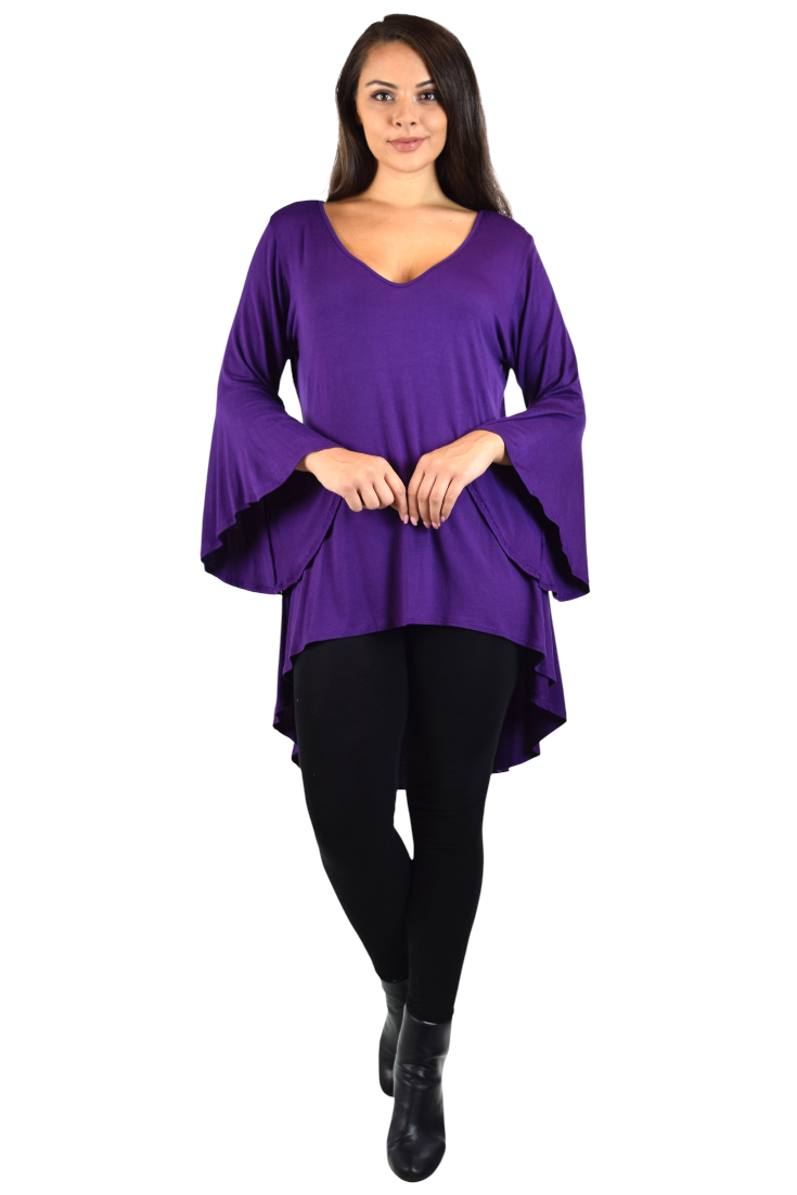 Women Plus Size High Low Bell Sleeve Gothic Blouse Tunic Top