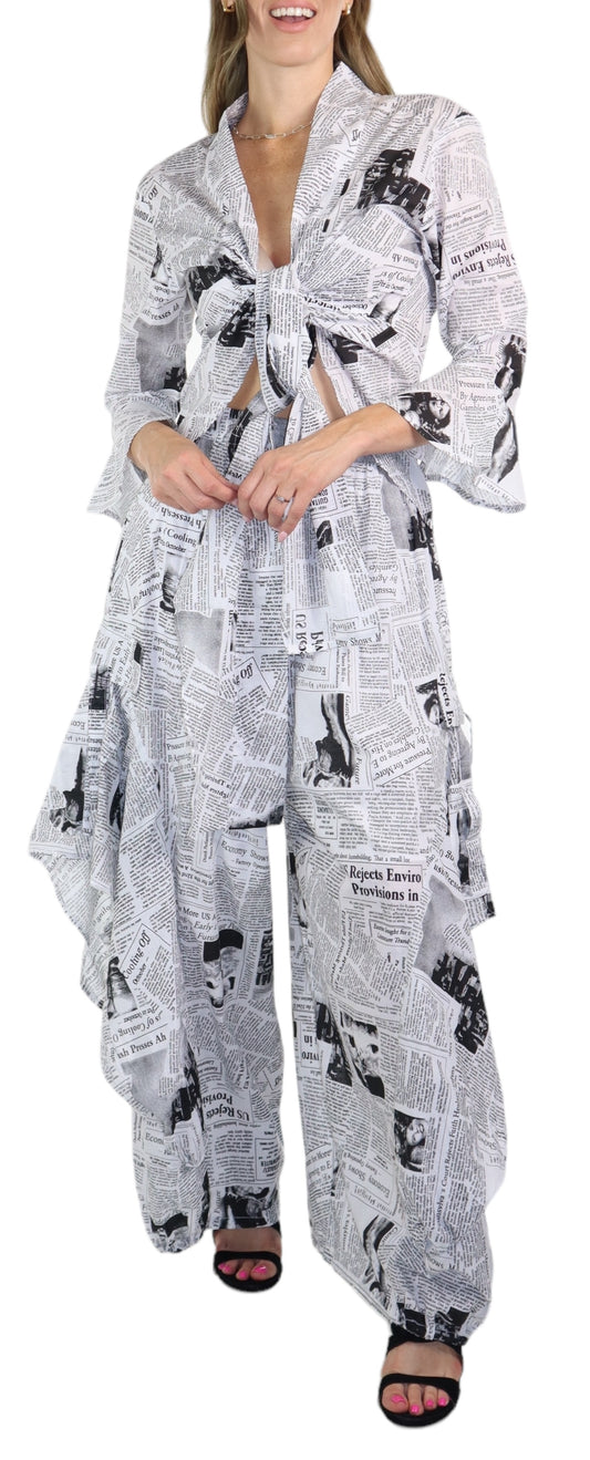 Women's Boho 2 Piece Linen Wrap Up Jumpsuit + Pants Set | Regular and Plus Sizes