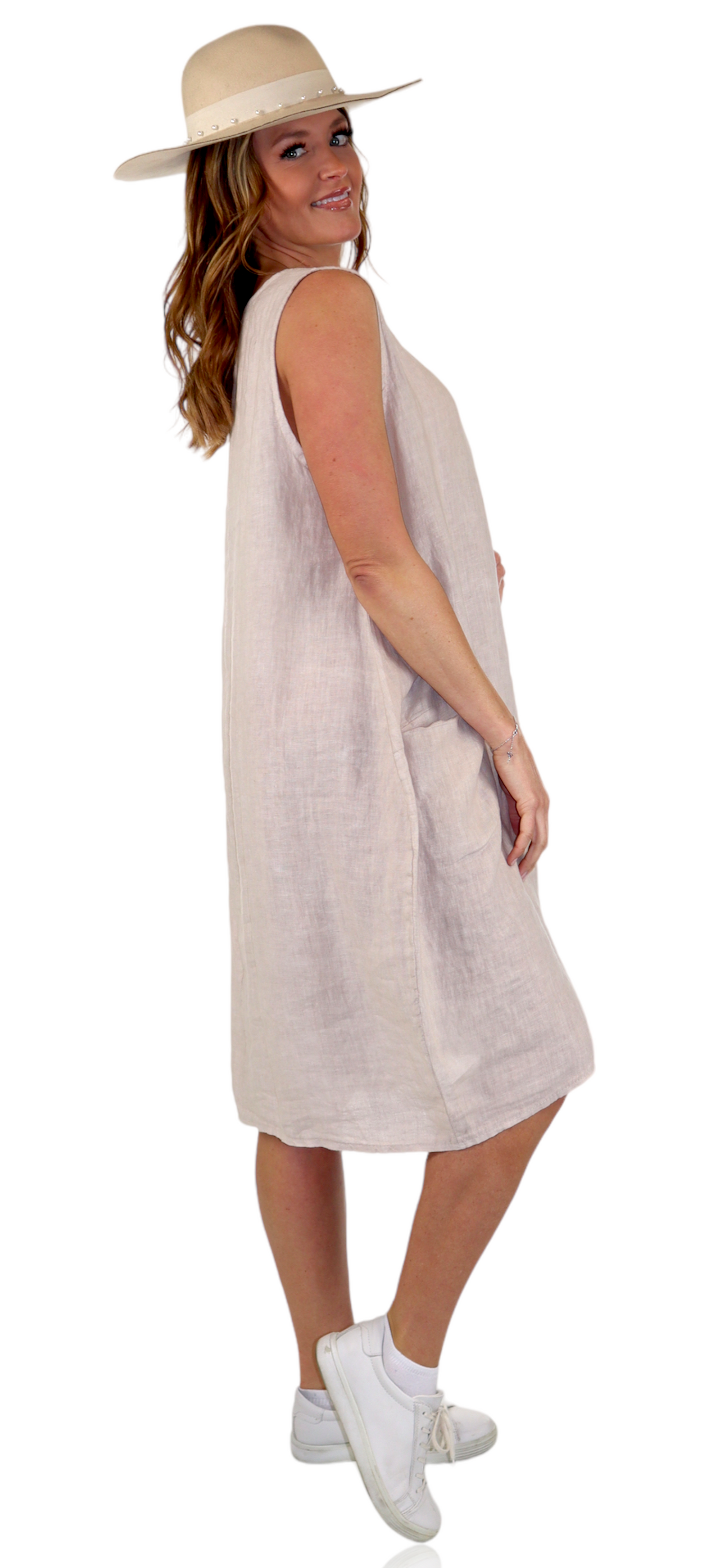 100% Linen Breathable Bubble Hem Pullover Dress Top, Made in Italy
