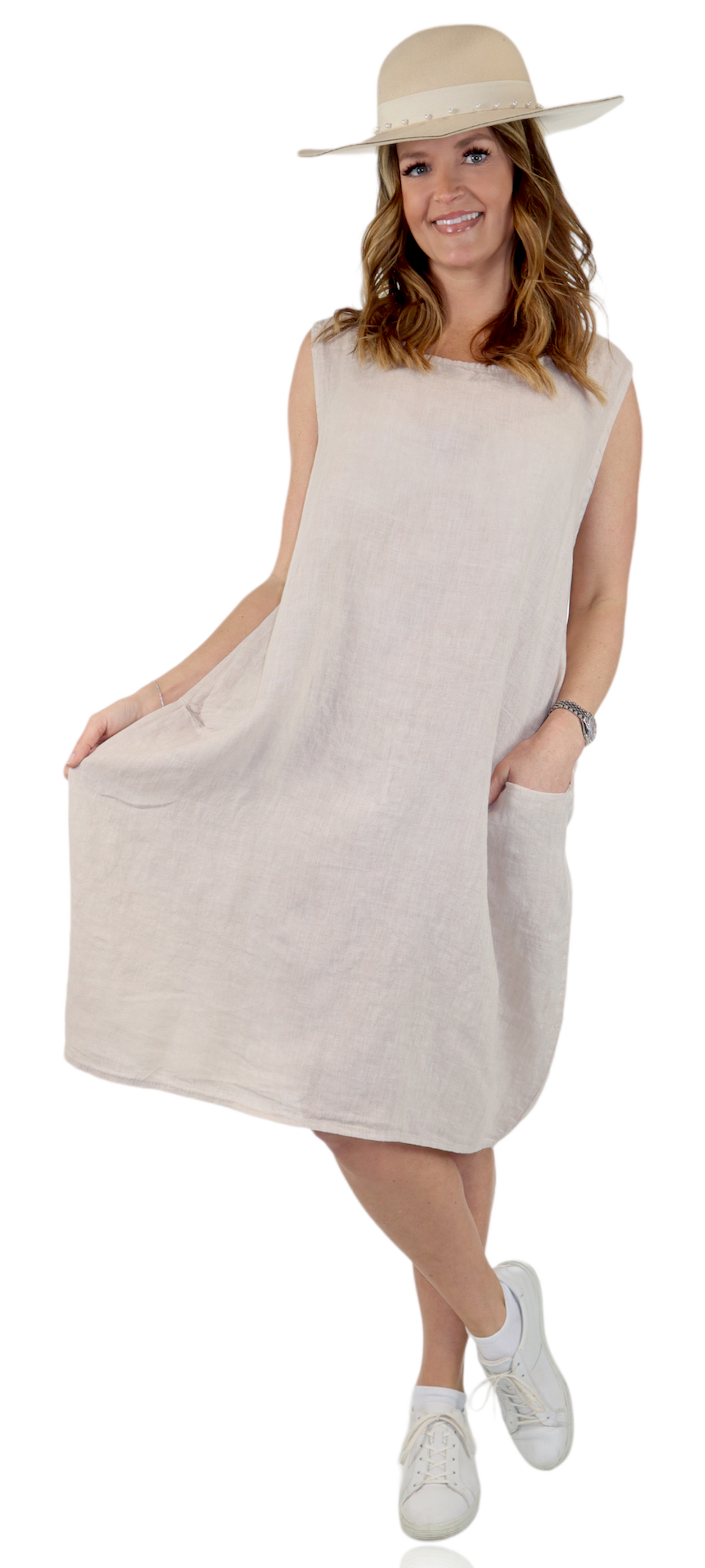100% Linen Breathable Bubble Hem Pullover Dress Top, Made in Italy
