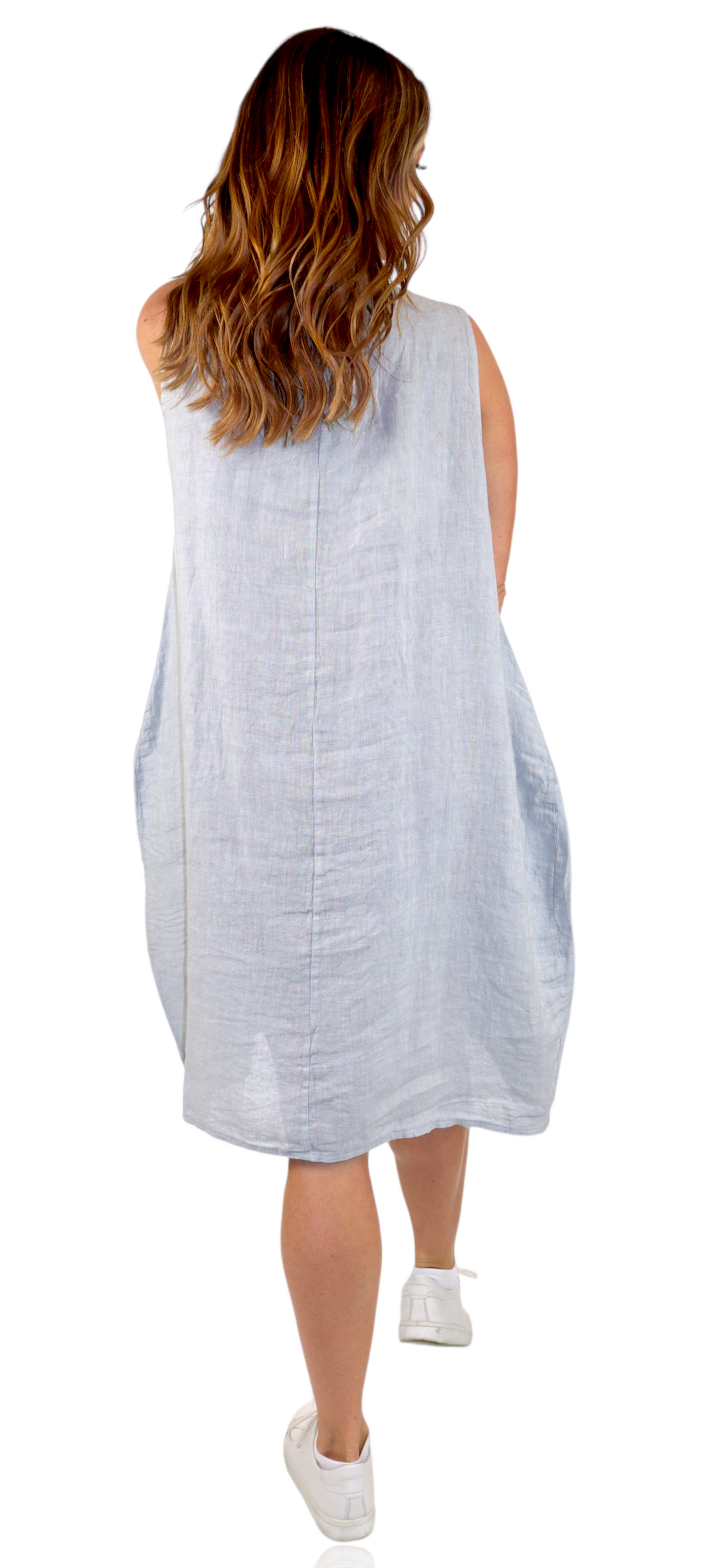 100% Linen Breathable Bubble Hem Pullover Dress Top, Made in Italy