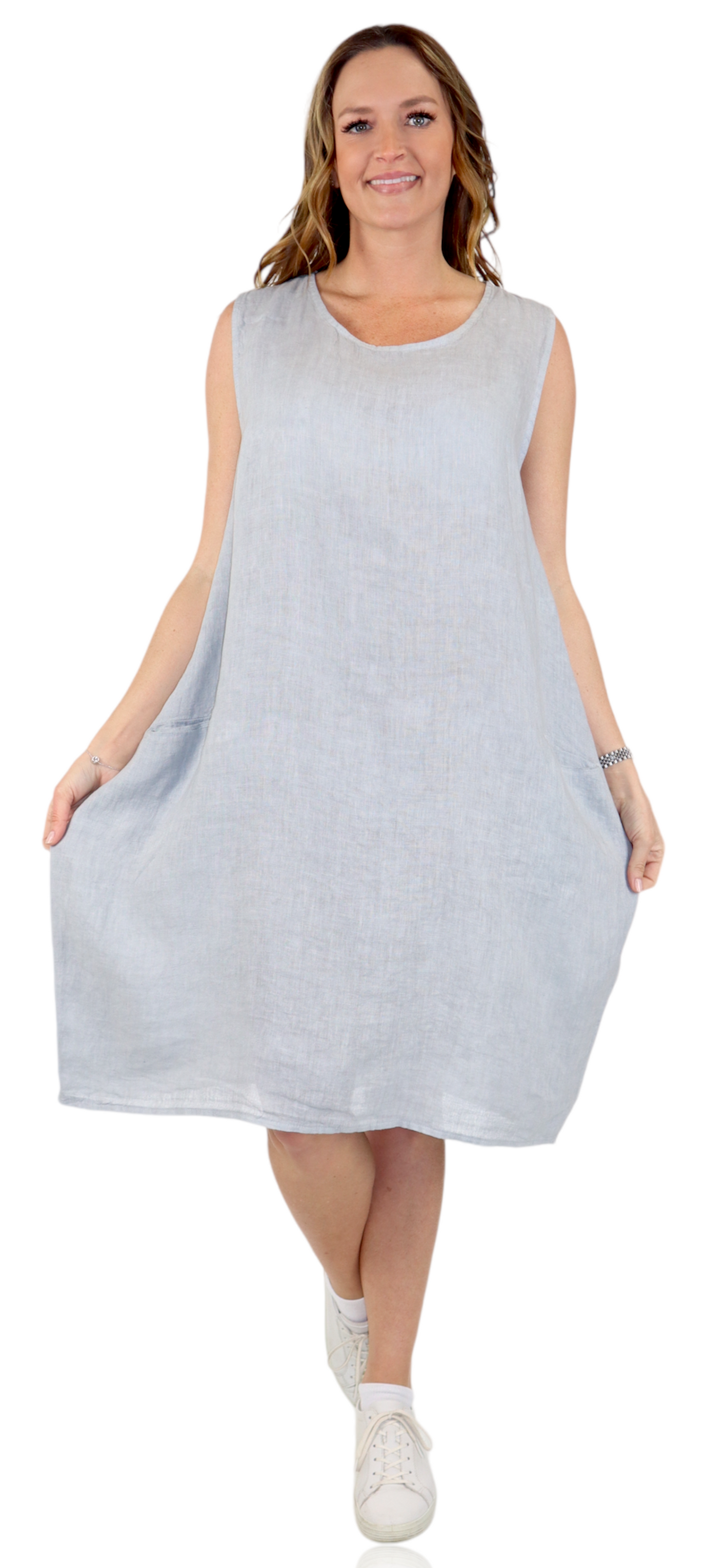 100% Linen Breathable Bubble Hem Pullover Dress Top, Made in Italy