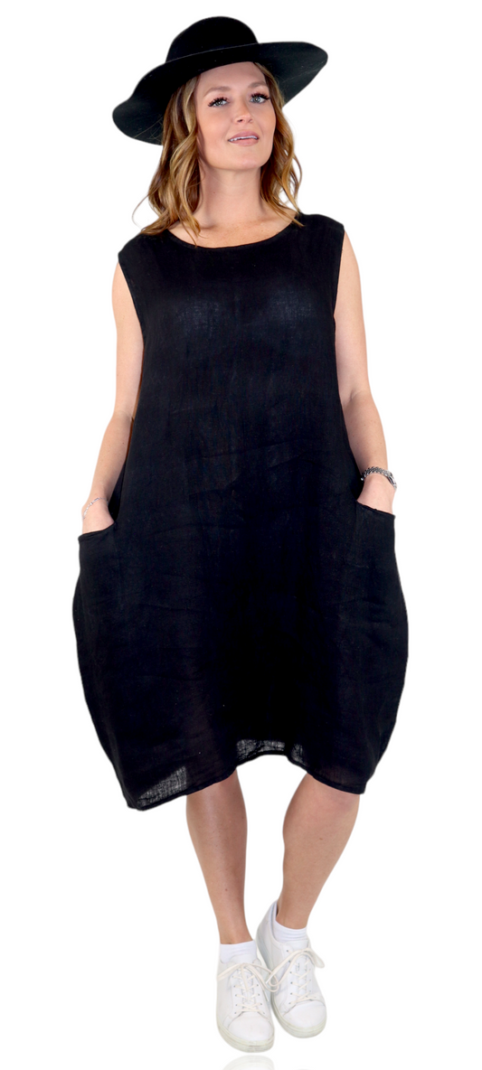 100% Linen Breathable Bubble Hem Pullover Dress Top, Made in Italy