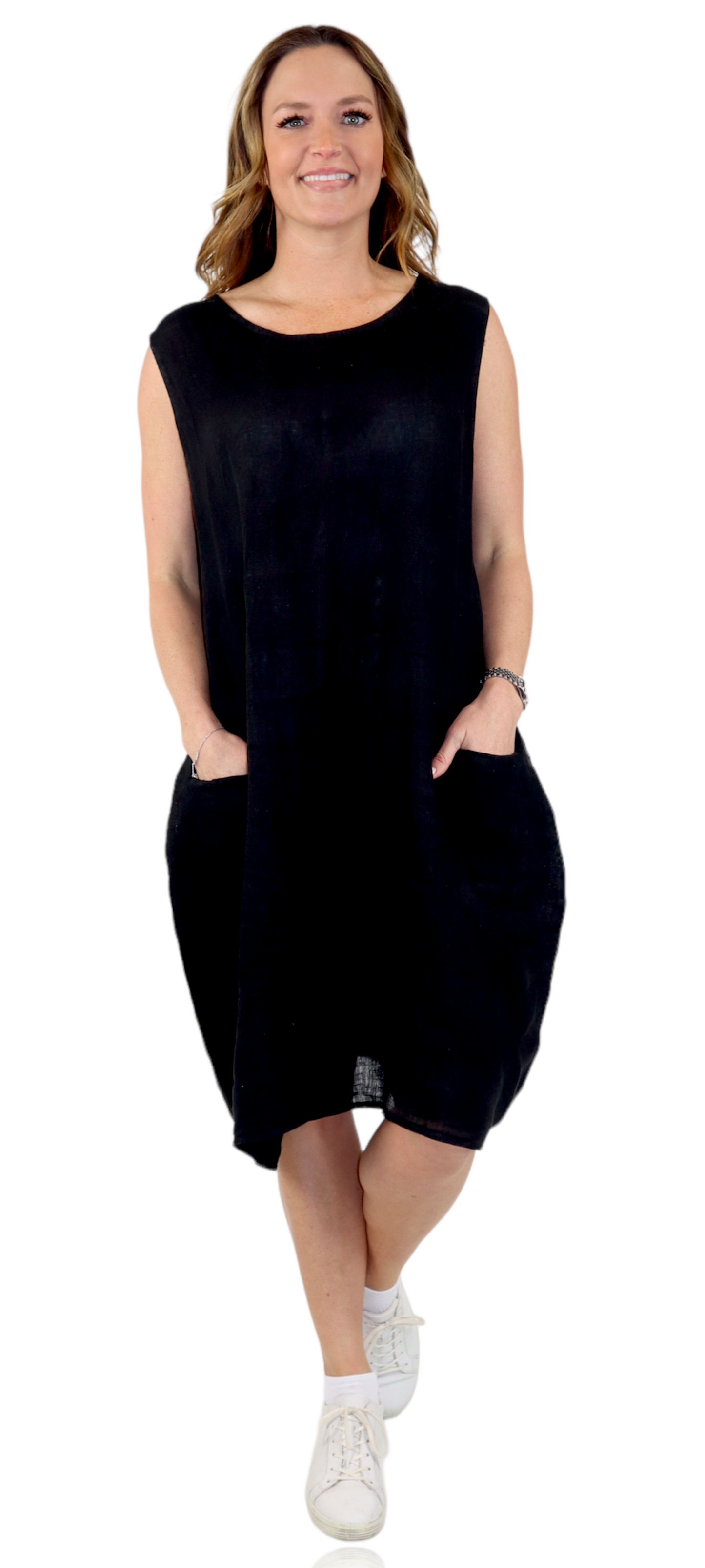 100% Linen Breathable Bubble Hem Pullover Dress Top, Made in Italy