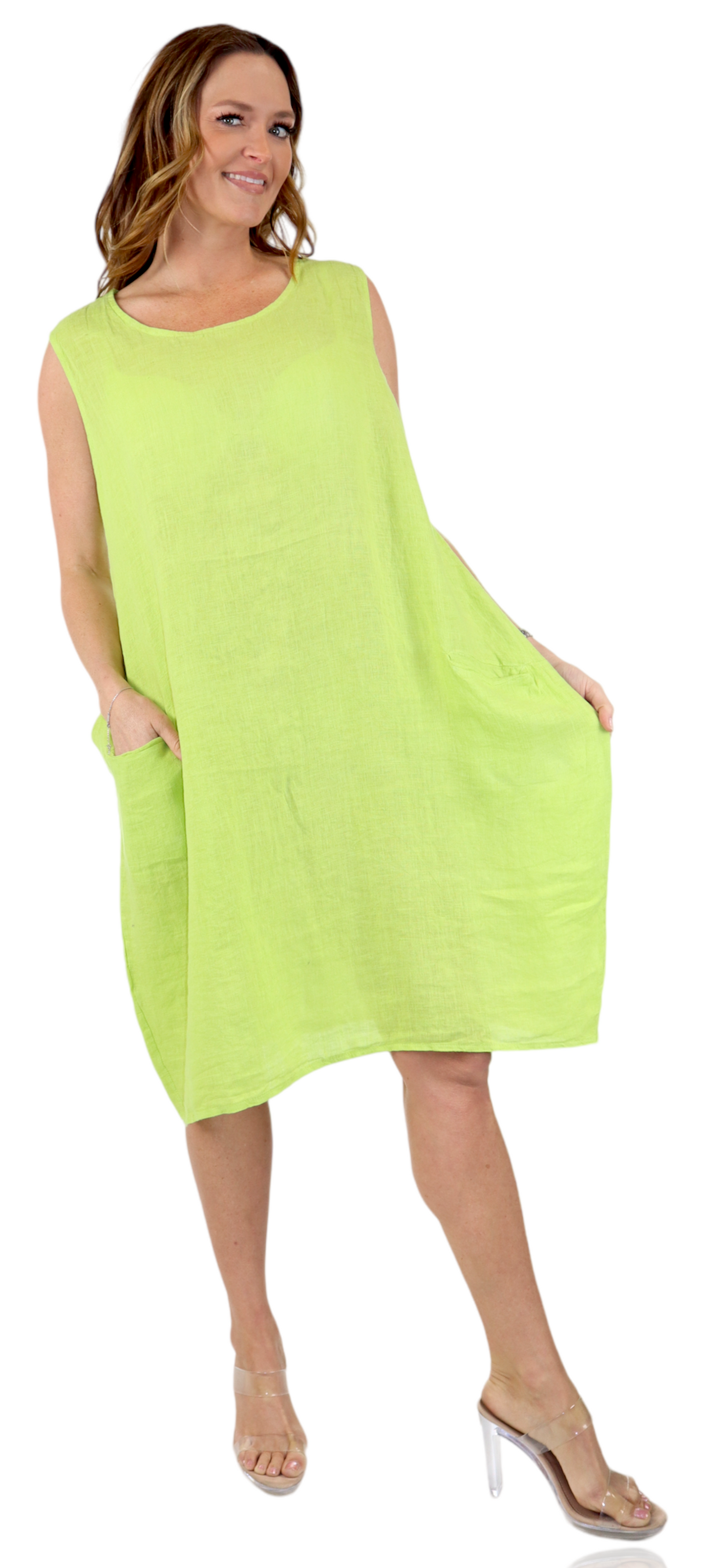 100% Linen Breathable Bubble Hem Pullover Dress Top, Made in Italy