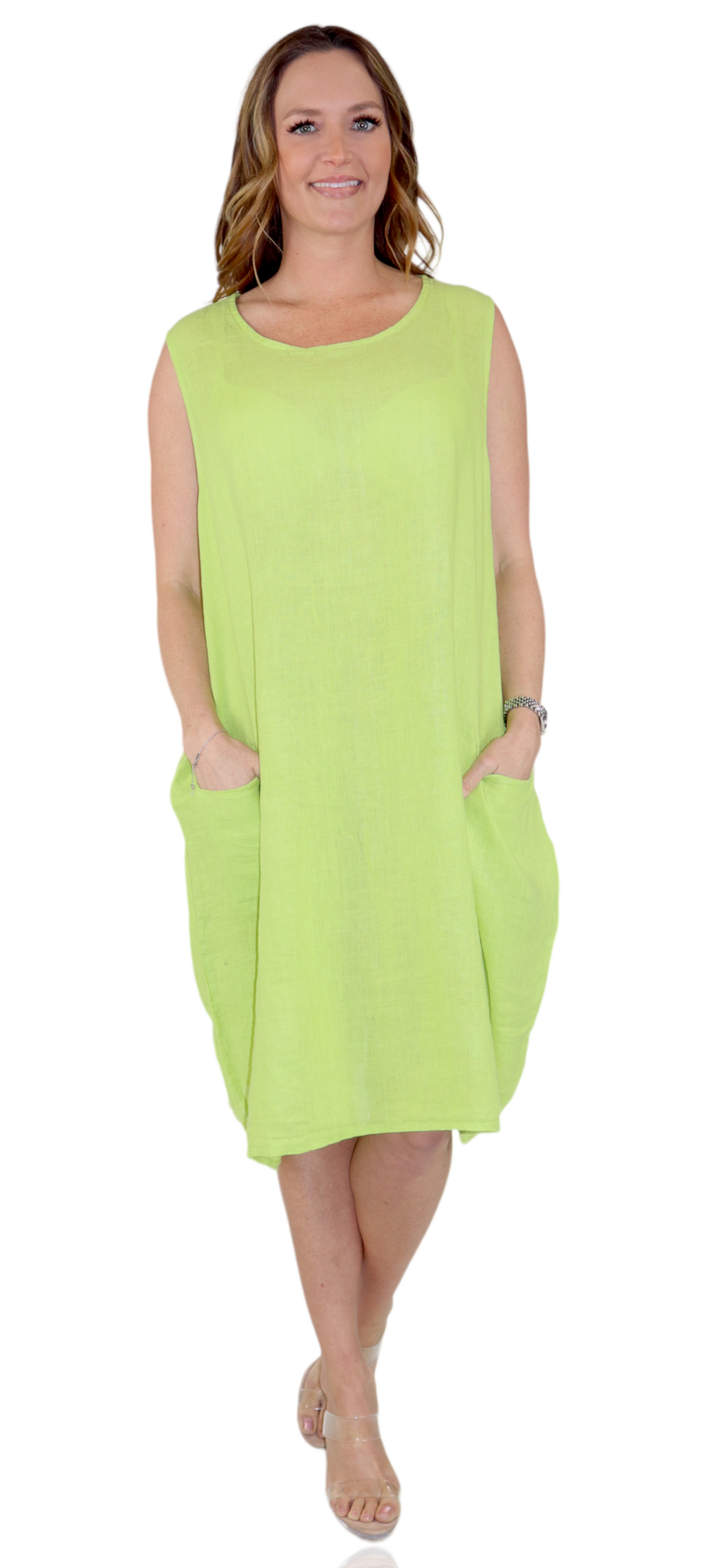 100% Linen Breathable Bubble Hem Pullover Dress Top, Made in Italy