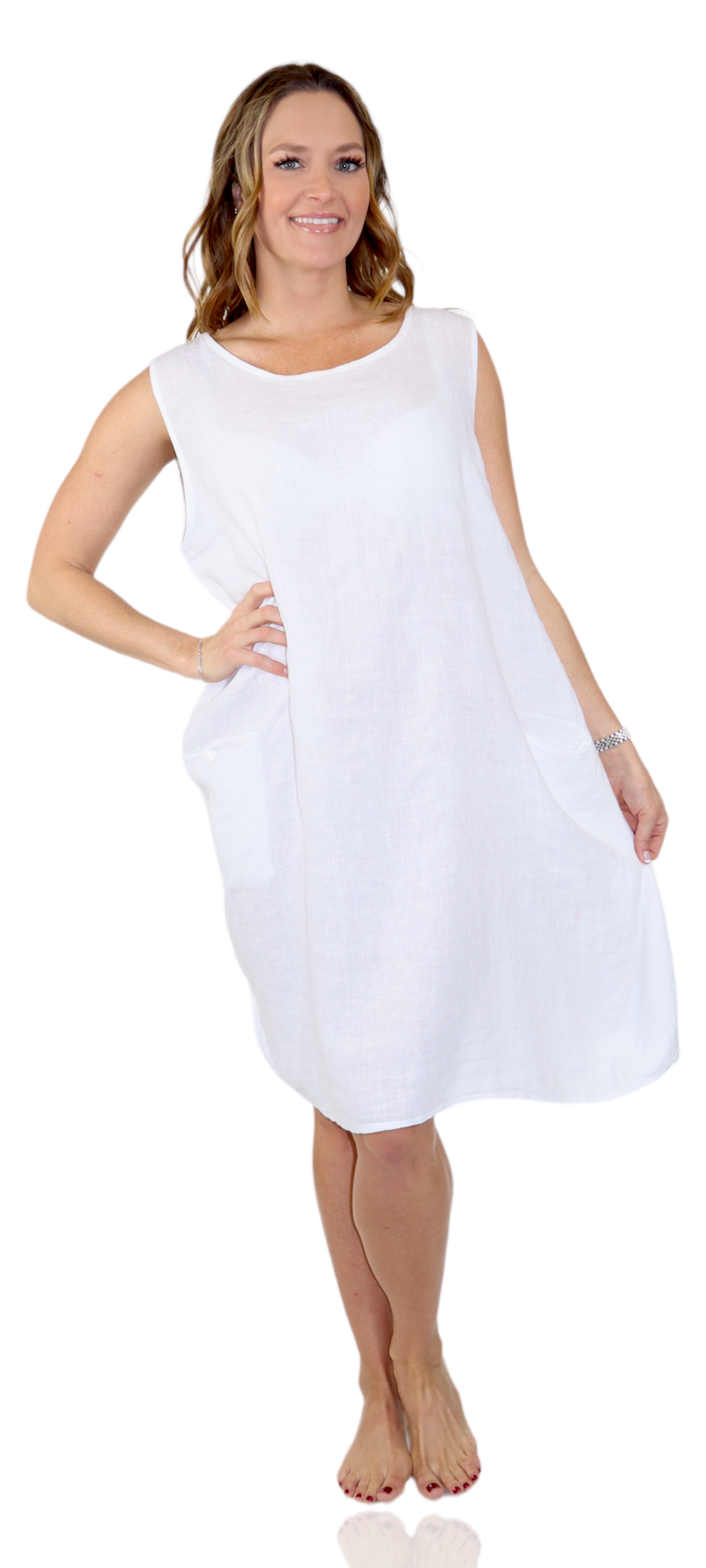 100% Linen Breathable Bubble Hem Pullover Dress Top, Made in Italy