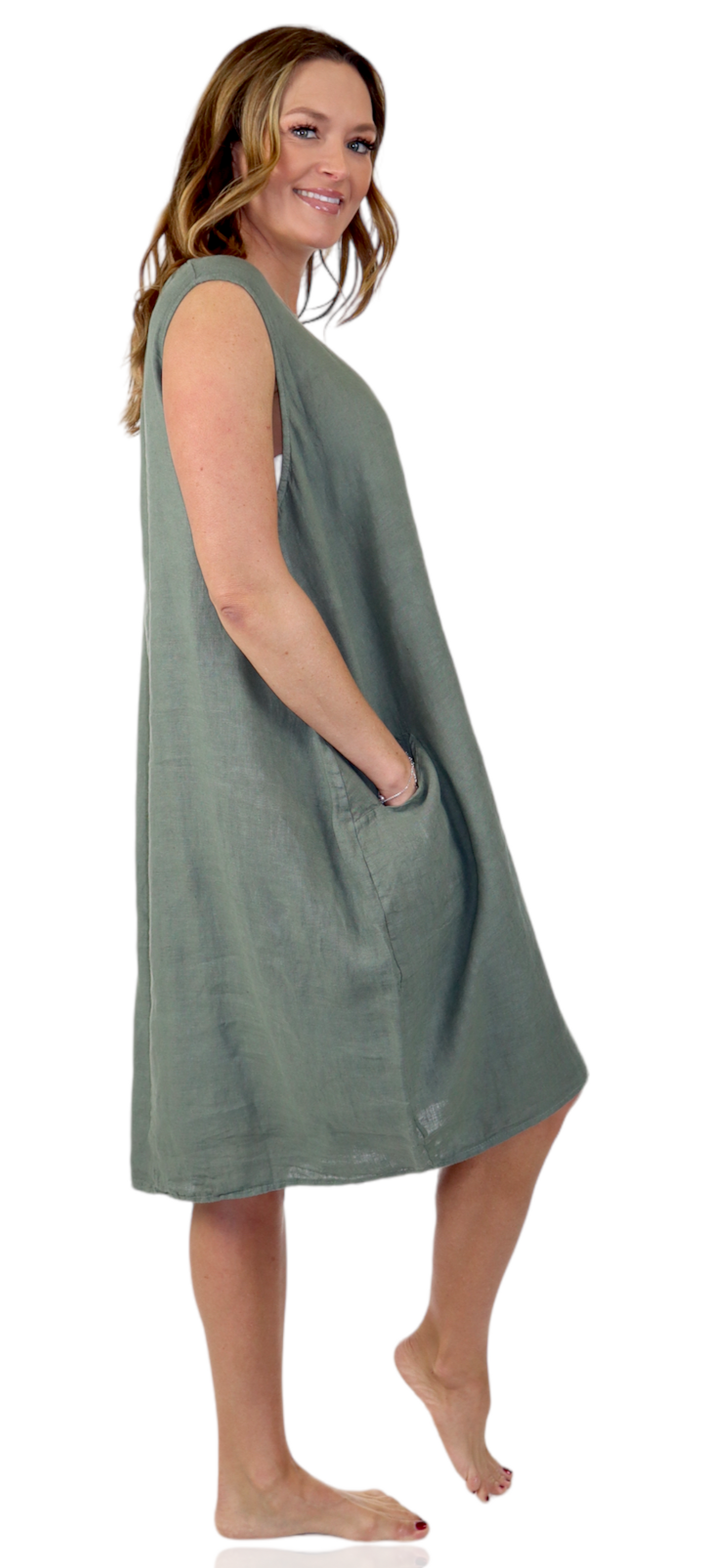 100% Linen Breathable Bubble Hem Pullover Dress Top, Made in Italy