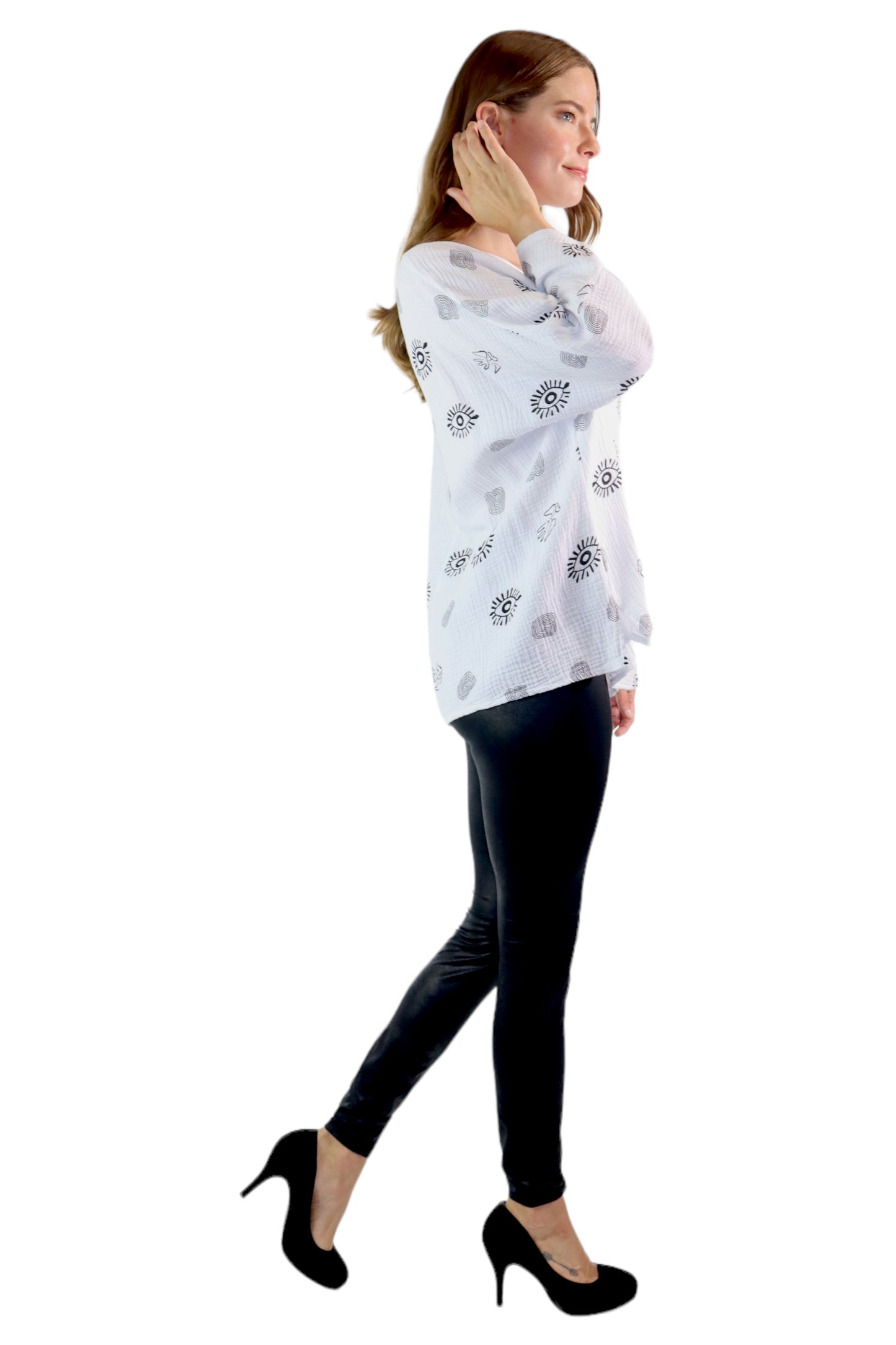 Womens Bohemian Oversized Baggy Artsy Print Cotton Gauze Tunic Blouse Top | One Size Fits all (S-3X)