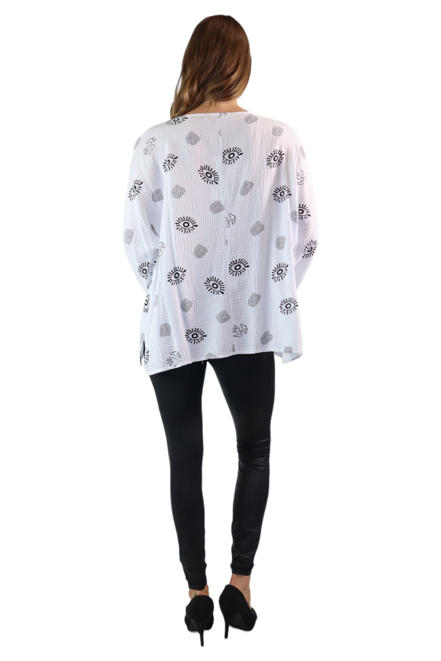 Womens Bohemian Oversized Baggy Artsy Print Cotton Gauze Tunic Blouse Top | One Size Fits all (S-3X)