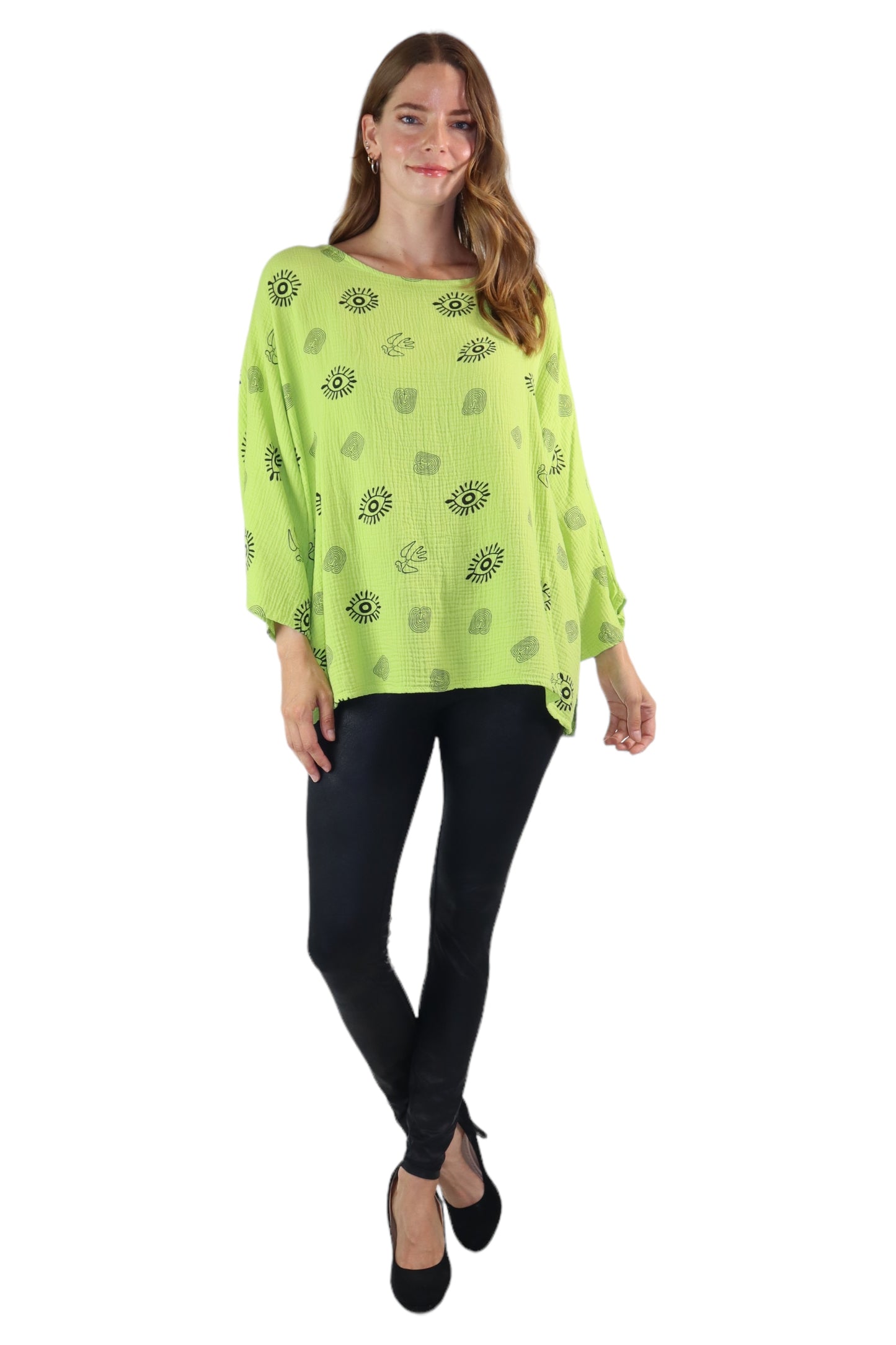 Womens Bohemian Oversized Baggy Artsy Print Cotton Gauze Tunic Blouse Top | One Size Fits all (S-3X)