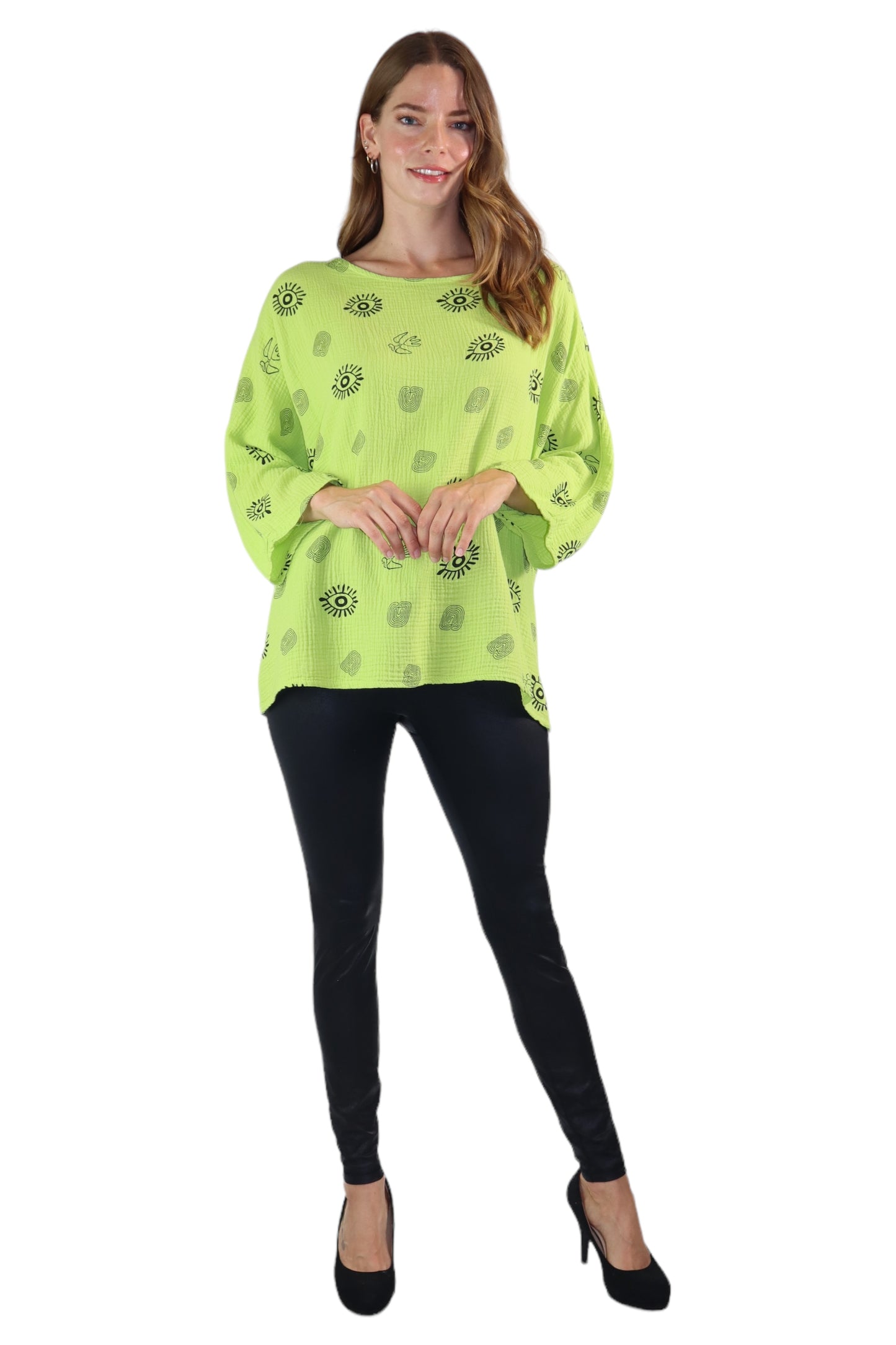 Womens Bohemian Oversized Baggy Artsy Print Cotton Gauze Tunic Blouse Top | One Size Fits all (S-3X)