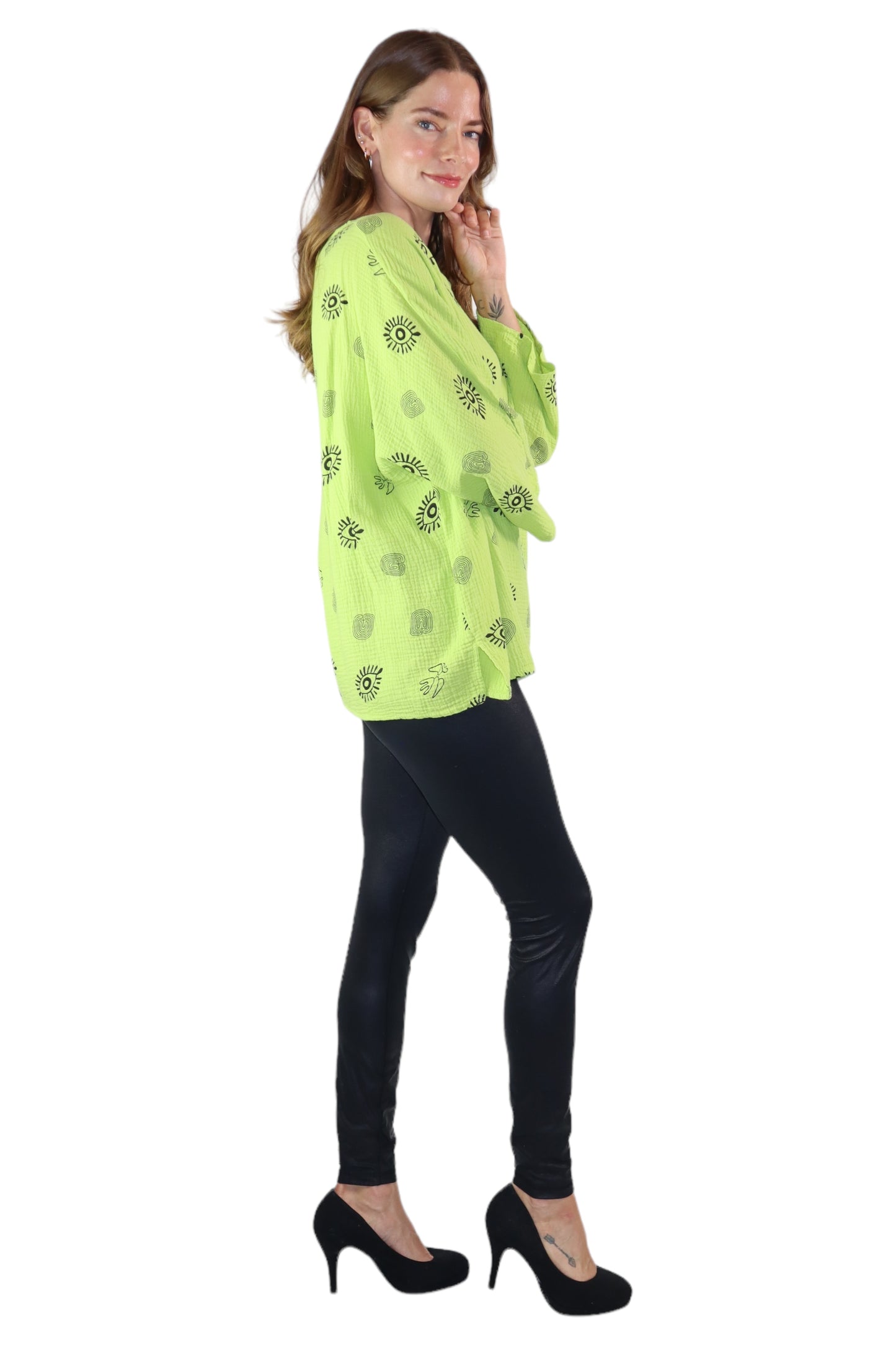 Womens Bohemian Oversized Baggy Artsy Print Cotton Gauze Tunic Blouse Top | One Size Fits all (S-3X)