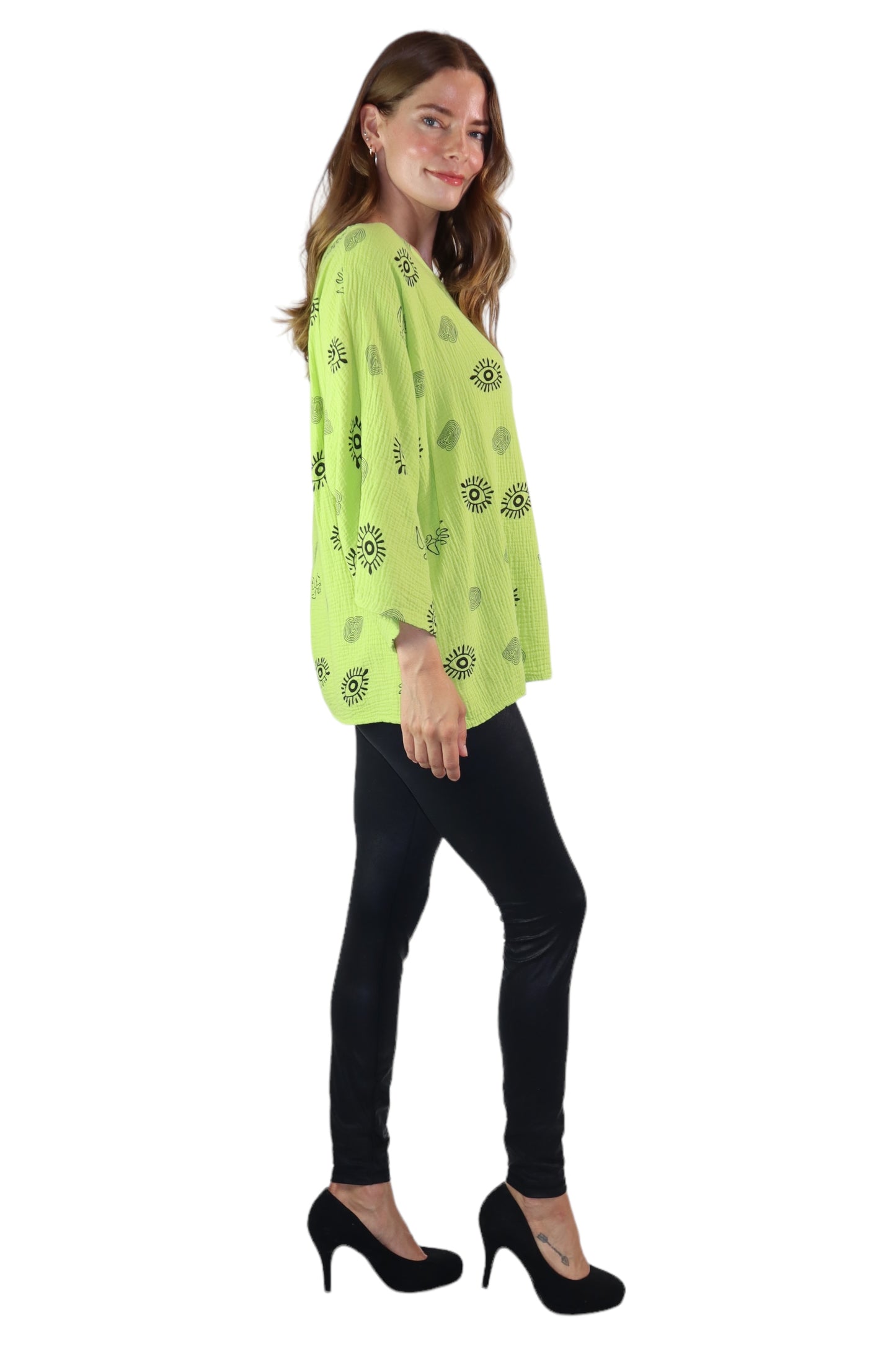 Womens Bohemian Oversized Baggy Artsy Print Cotton Gauze Tunic Blouse Top | One Size Fits all (S-3X)