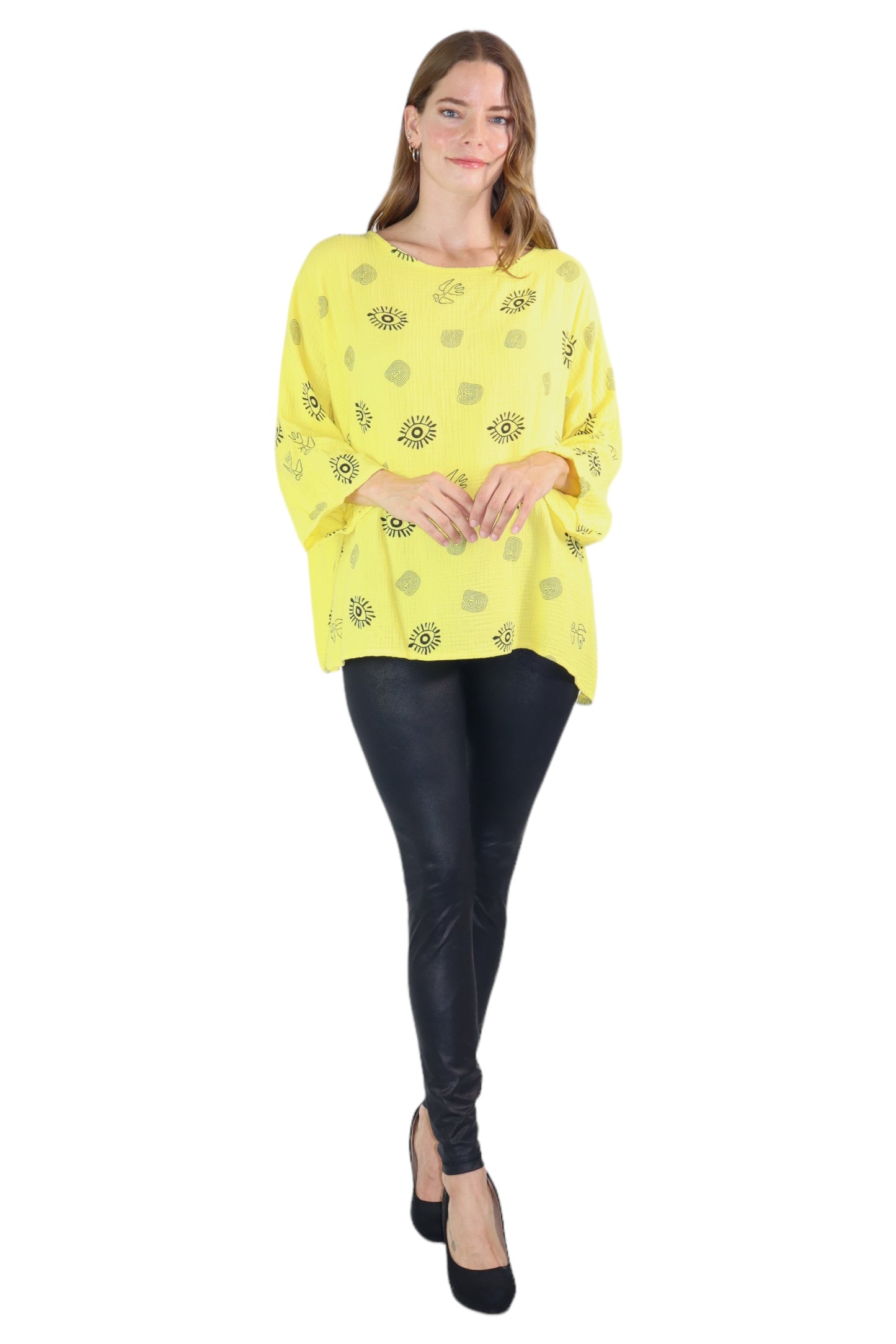 Womens Bohemian Oversized Baggy Artsy Print Cotton Gauze Tunic Blouse Top | One Size Fits all (S-3X)