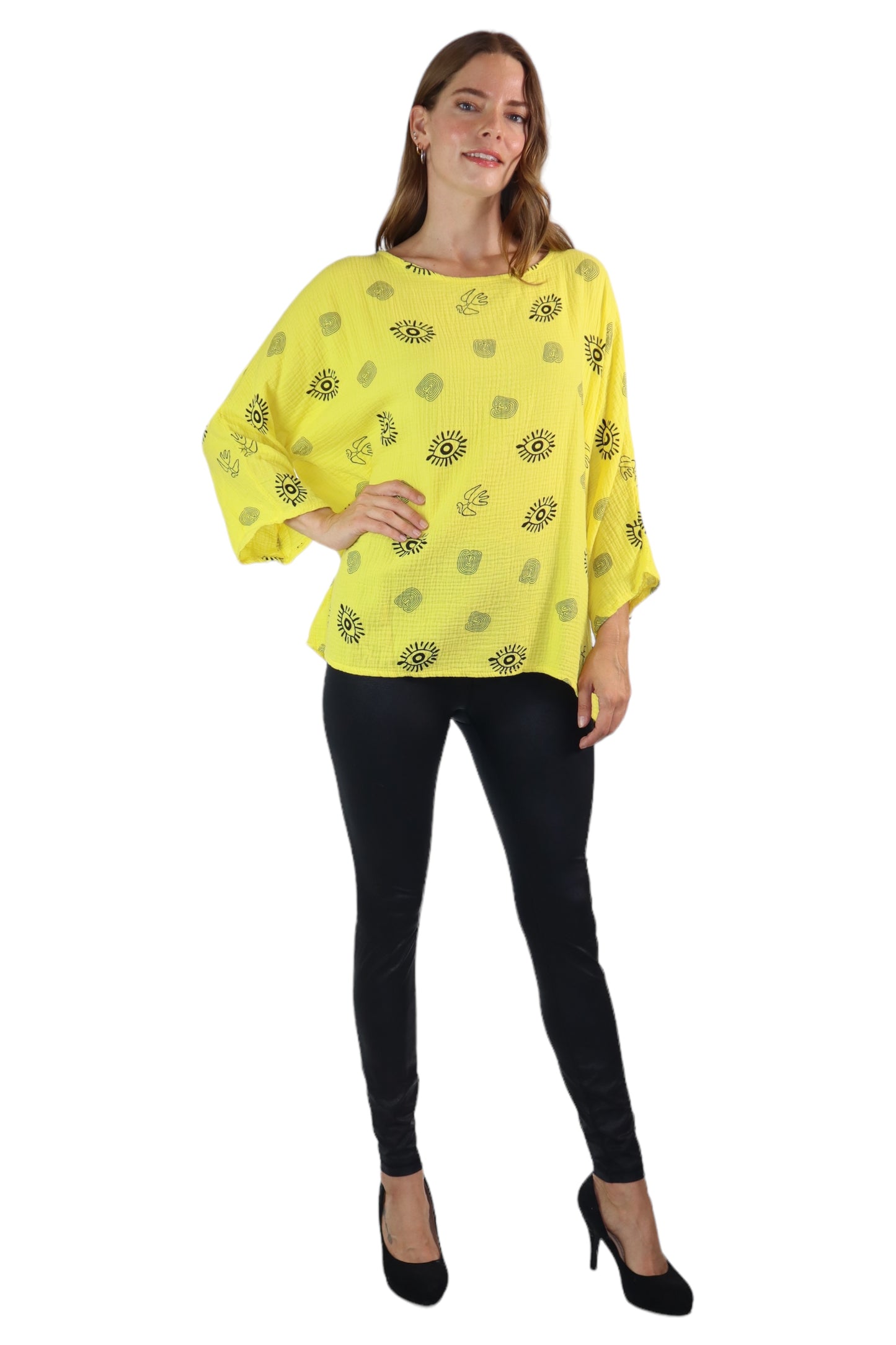 Womens Bohemian Oversized Baggy Artsy Print Cotton Gauze Tunic Blouse Top | One Size Fits all (S-3X)