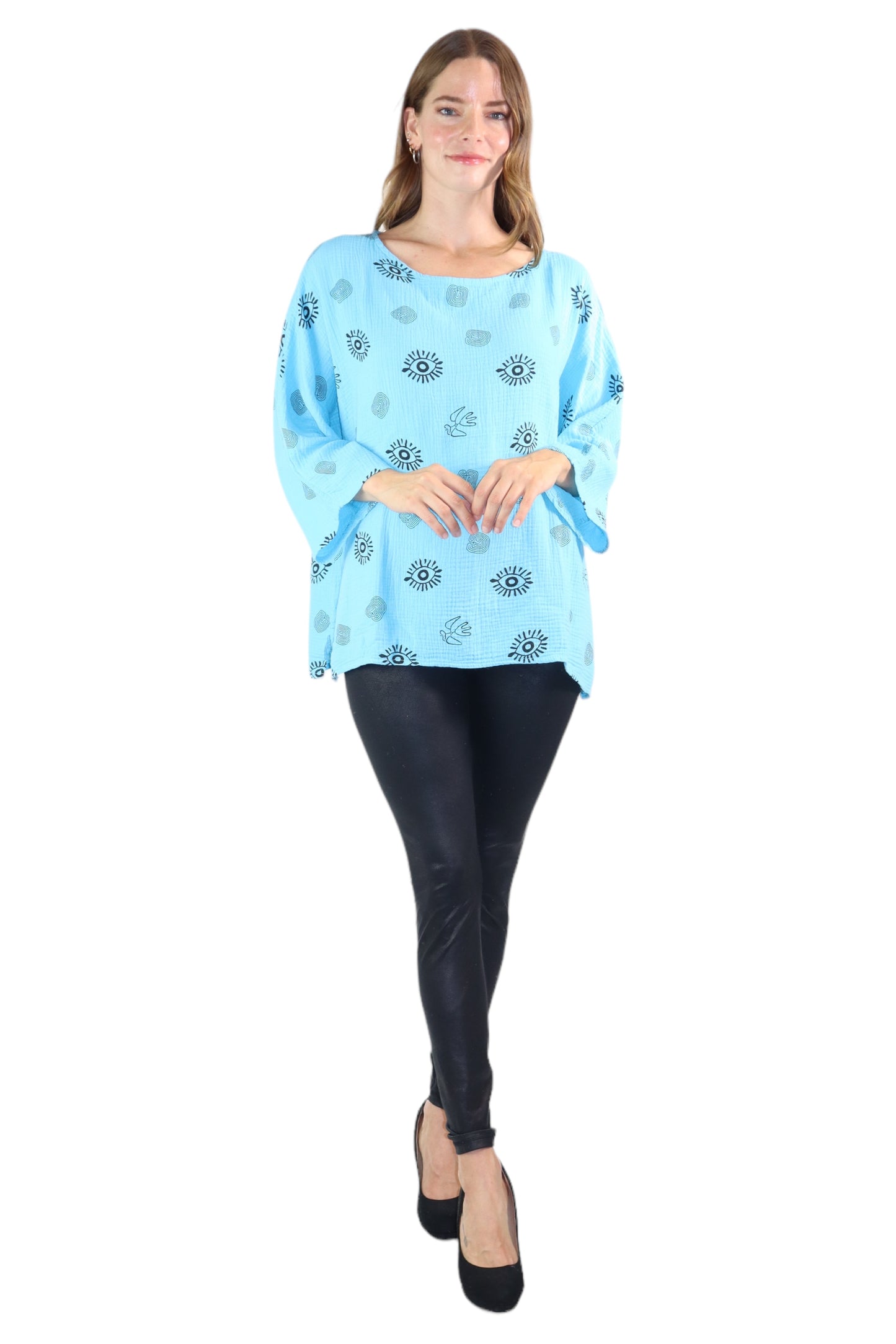 Womens Bohemian Oversized Baggy Artsy Print Cotton Gauze Tunic Blouse Top | One Size Fits all (S-3X)