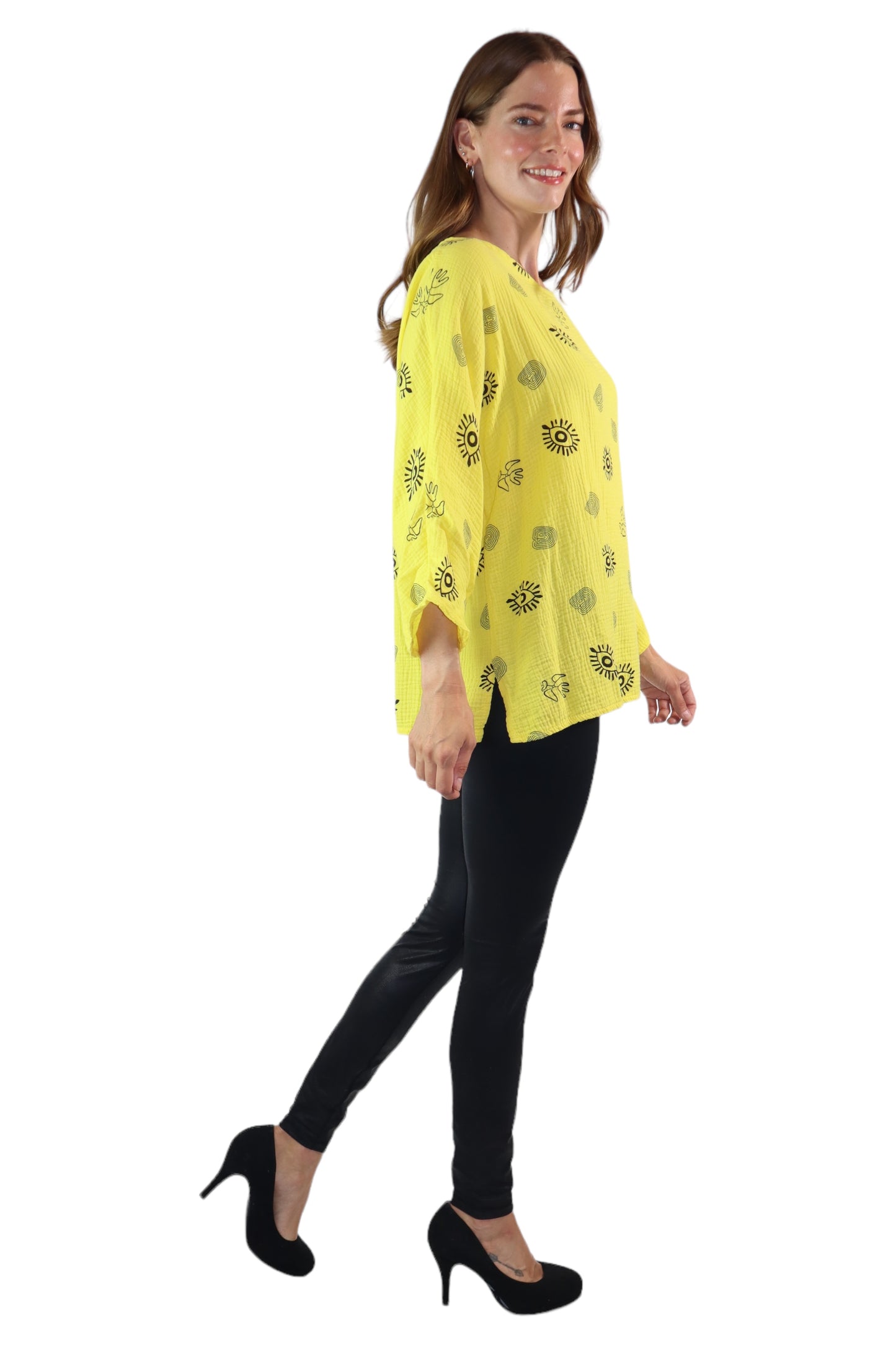 Womens Bohemian Oversized Baggy Artsy Print Cotton Gauze Tunic Blouse Top | One Size Fits all (S-3X)