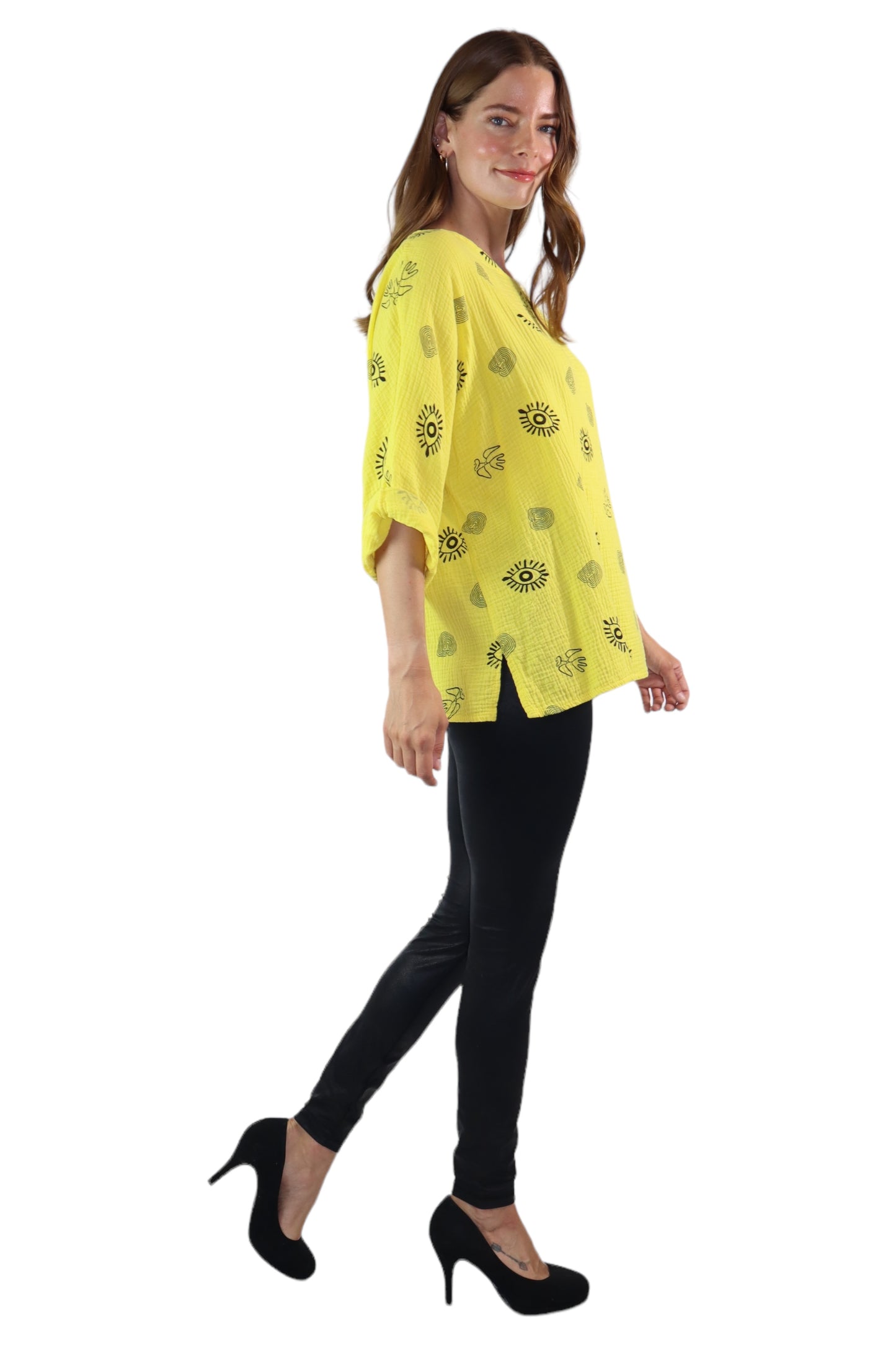 Womens Bohemian Oversized Baggy Artsy Print Cotton Gauze Tunic Blouse Top | One Size Fits all (S-3X)