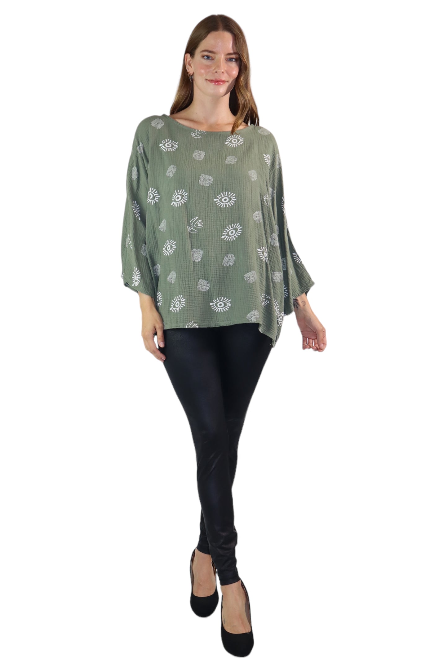 Womens Bohemian Oversized Baggy Artsy Print Cotton Gauze Tunic Blouse Top | One Size Fits all (S-3X)